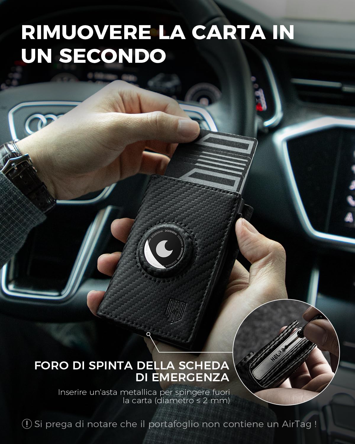 DODENSHA® MagSnap Airtag Portafoglio Uomo con protezione RFID I Portafoglio piccolo I Portafoglio intelligente piccolo per 10+ carte I Porta carte di credito I Portatessere uomo tascabile