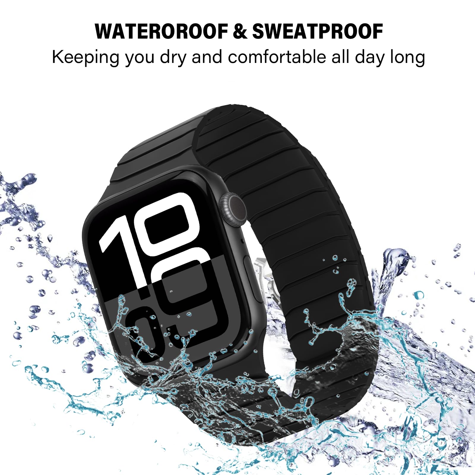 Sixmoat Cinturino Magnetico in Silicone Compatibile con Apple Watch 42mm(Series 10) 41mm 40mm 38mm per Uomo e Donna, Cinturini Sportivo e Leggero per Ultra SE Series 10 9 8 7 6 5 4 3, Nero