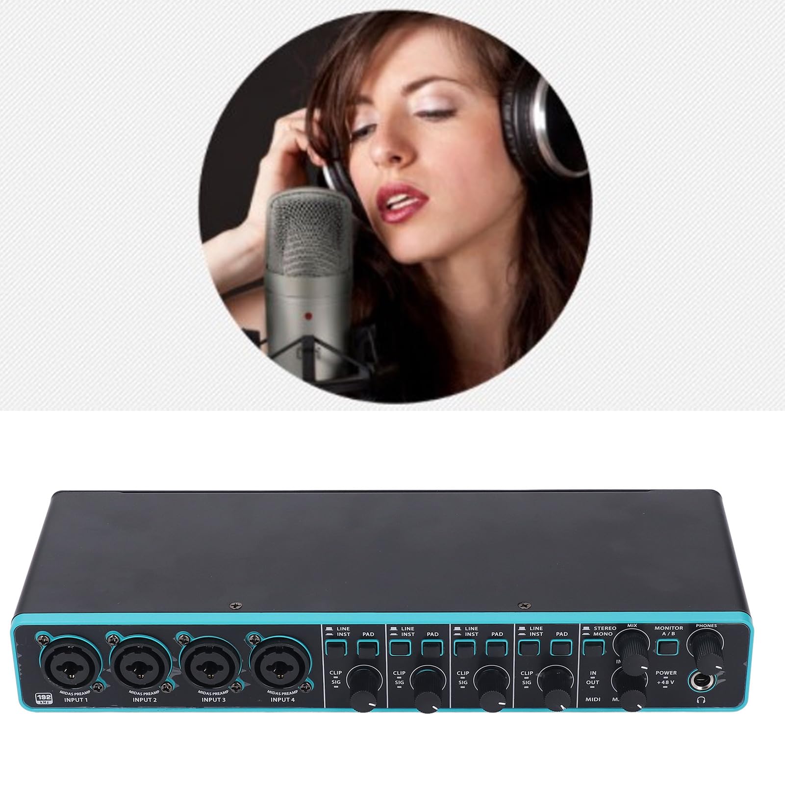 Professional 4 Kanäle Sound Card Computer Audio Interface, Plug and Play 4 in 4 Out 92 Khz High Fidelity XLR TSR TS Port USB Sound Schnittstelle Zum Aufnehmen