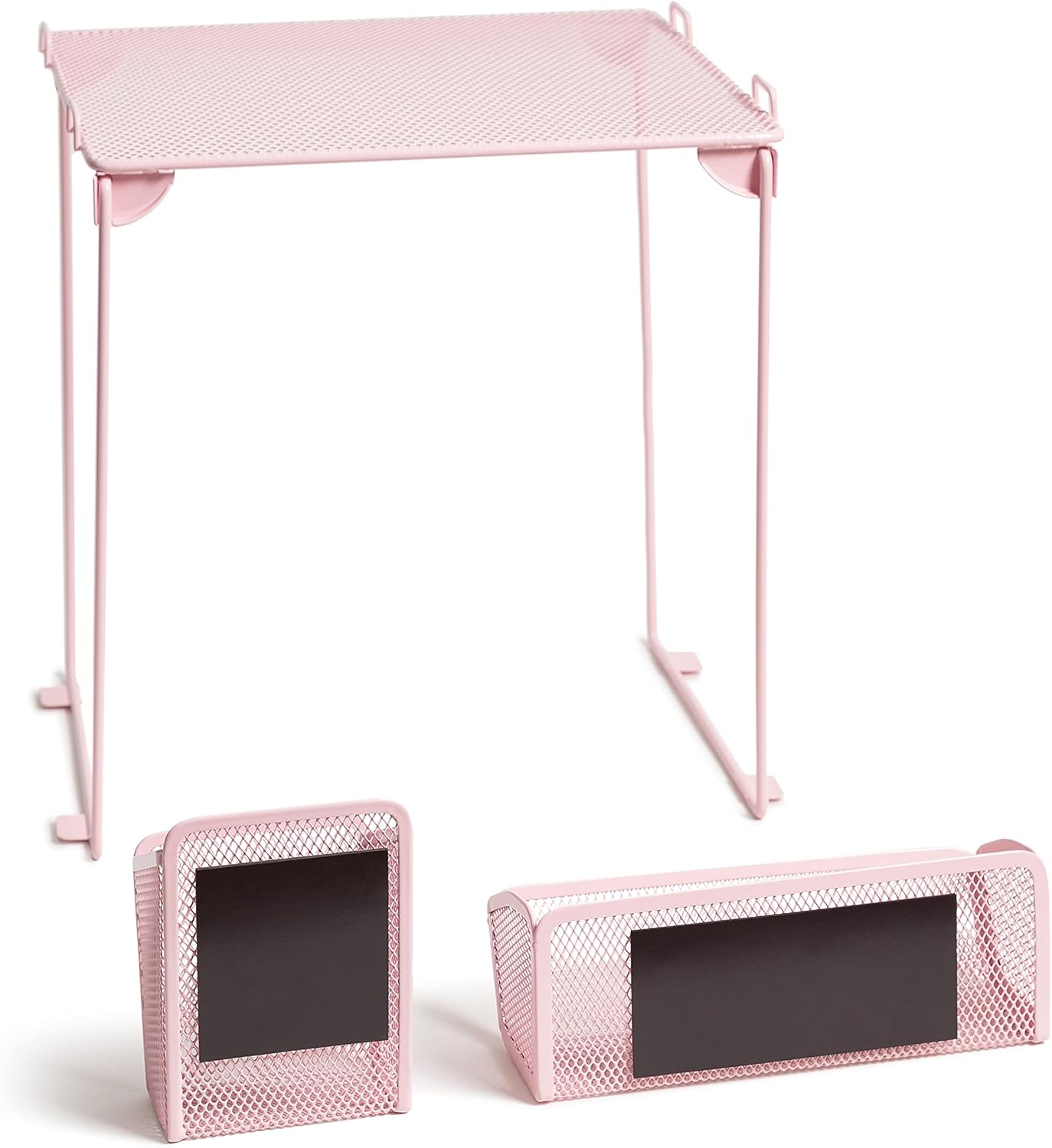 U Brands Metal 3-Piece Locker Organization Kit, Includes Folding Locker Shelf, Magnetic Cup, and Bin, Back to School, Blush