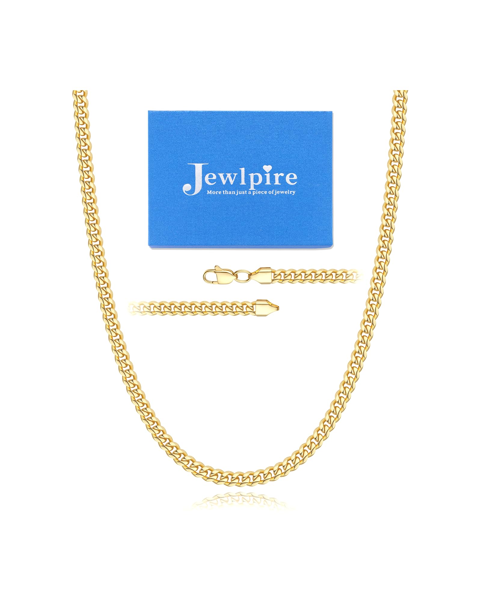 Jewlpire Father's Day Gift 3.5mm Miami Cuban Link Chain Necklace for Men, 14K Over Gold/Stainless Steel Chains for Men, No Tarnish Mens Jewelry Gifts16 18 20 22 24 26 Inch