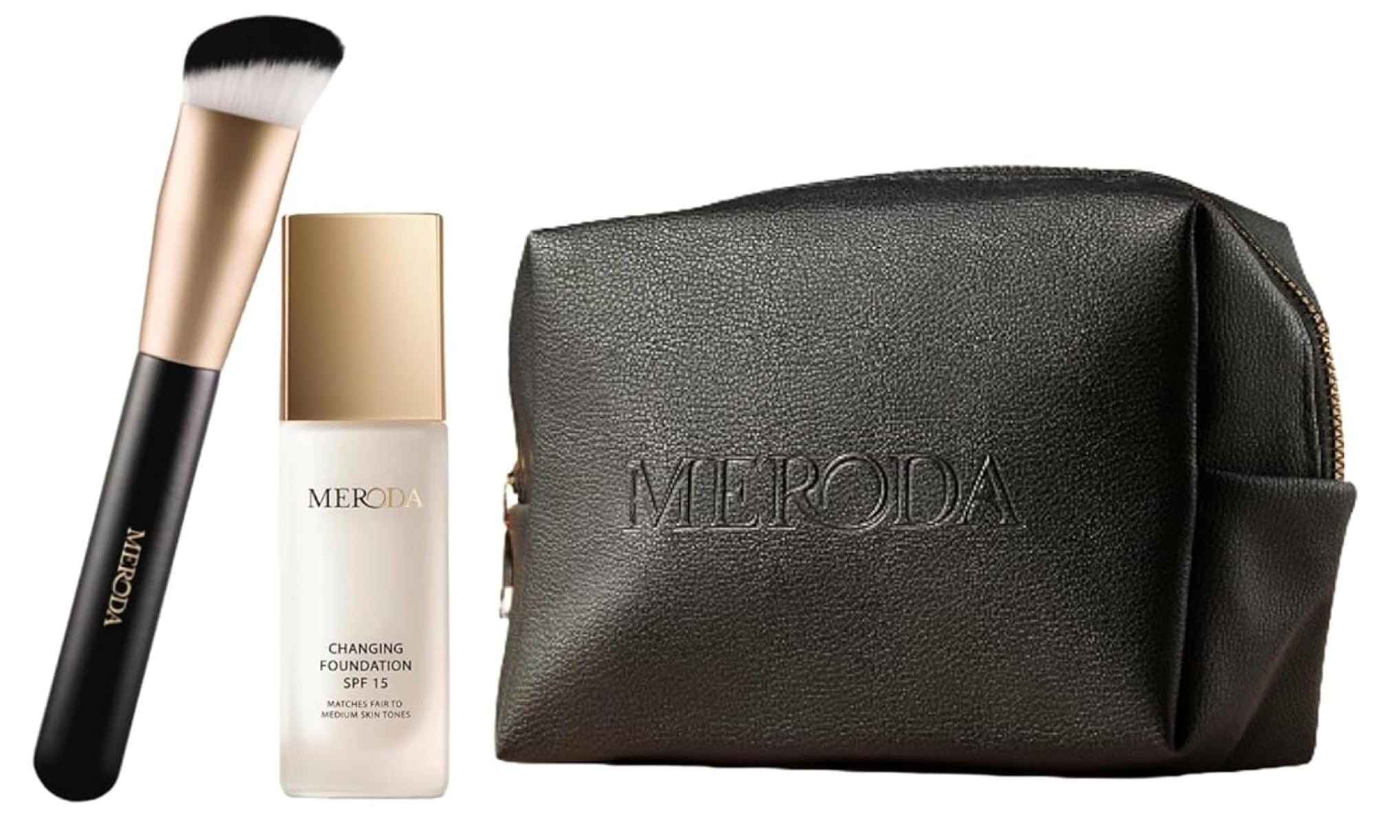 MERODA® Changing Foundation SPF 15 [LIGHT TO MEDIUM SKIN] - Essential Brush & Travel Bag Set