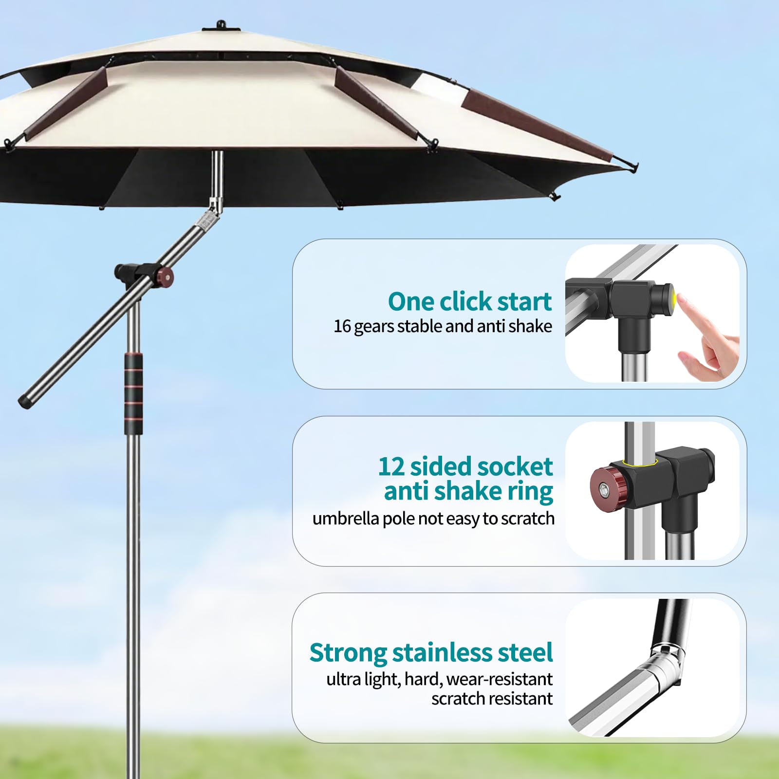 Ombrellone da 240 cm, pieghevole, grande con custodia protettiva per balcone, spiaggia, regolabile a 360°, offre impermeabile e protezione solare, verde
