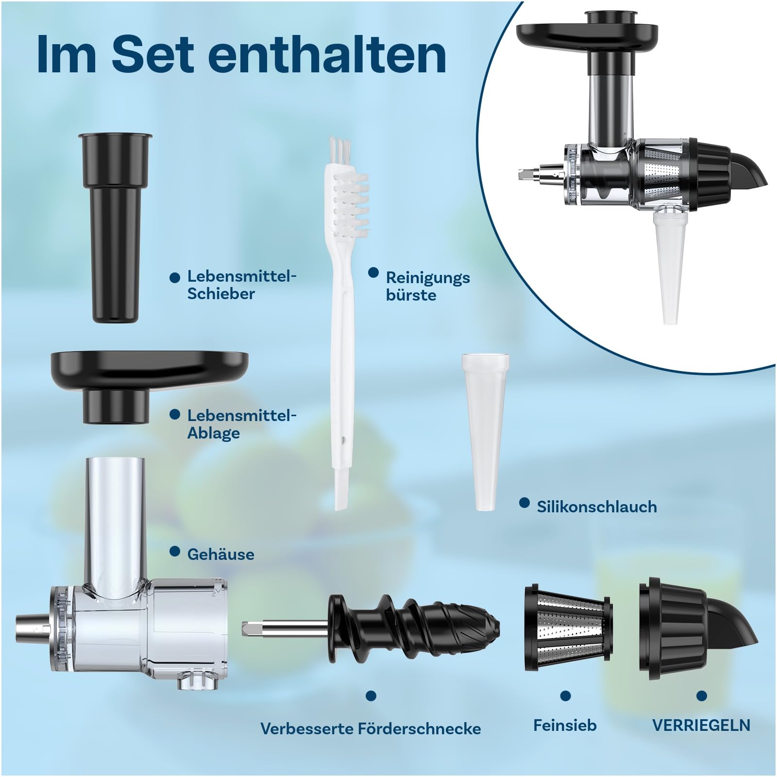 Entsafter Aufsatz für KitchenAid Standmixer von MMOBIEL – Slow Juicer Kaltentsafter & Frucht- und Gemüsesiebe – Inklusive Lebensmittelstopfer & Reinigungsbürste
