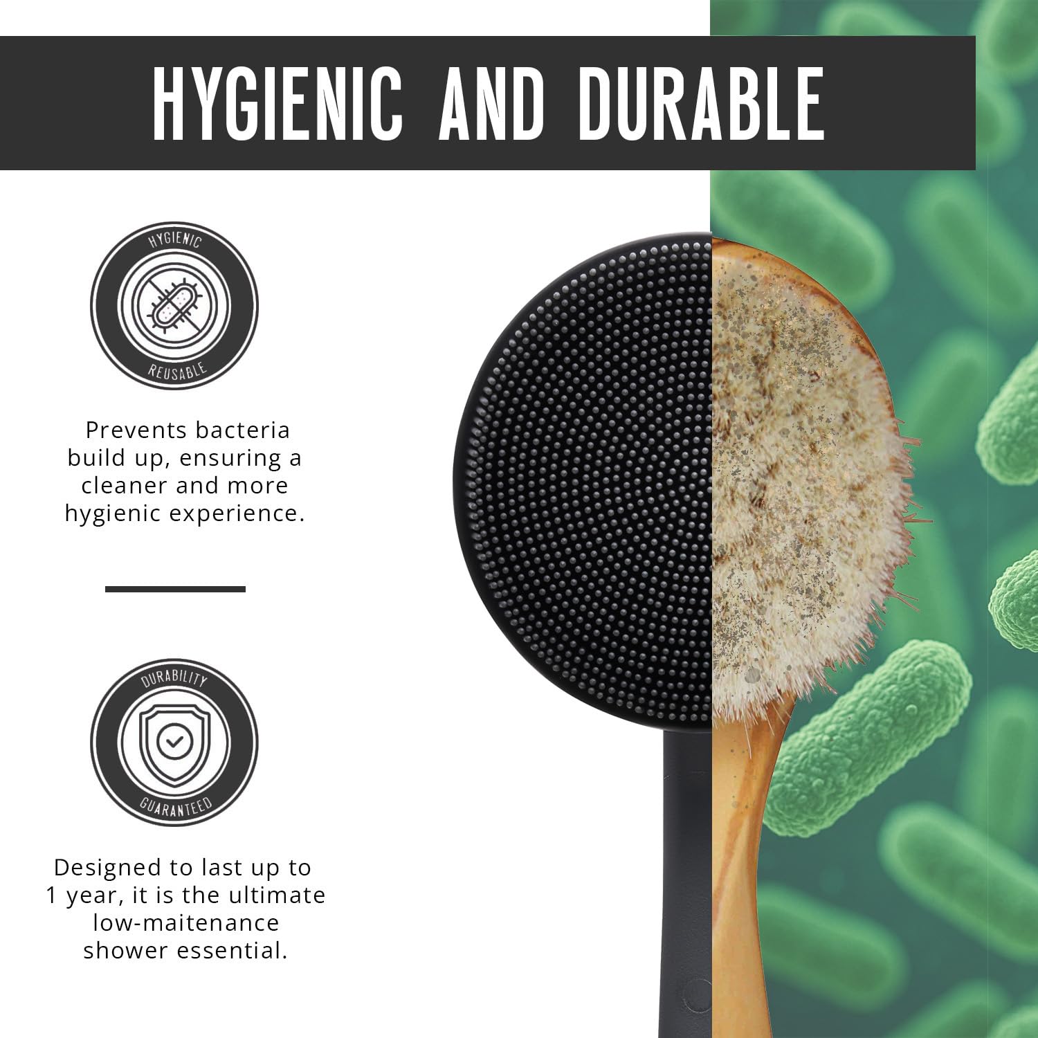 flexii Spazzola per la schiena in silicone – Spazzola per la schiena con manico extra lungo per doccia, esfoliante in silicone, scrubber per la pulizia profonda del corpo e spazzola per la schiena