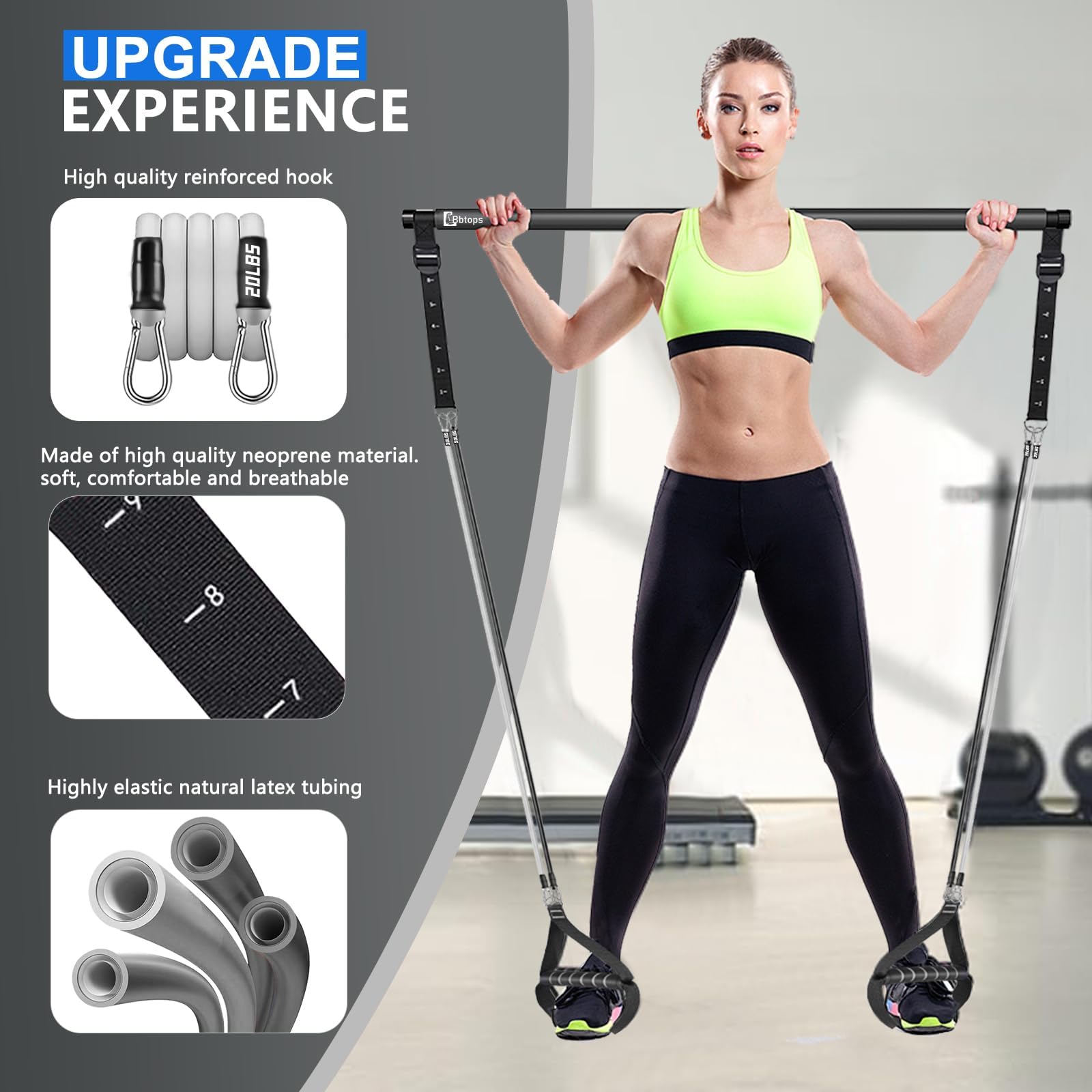 Pilates Bar Kit with Resistance Bands, Upgraded Multifunctional Screw Yoga Pilates Bar with Metal Adjustment Buckle, Portable Home Gym Pilates Bar for Women Men Full Body Workout Equipment Black
