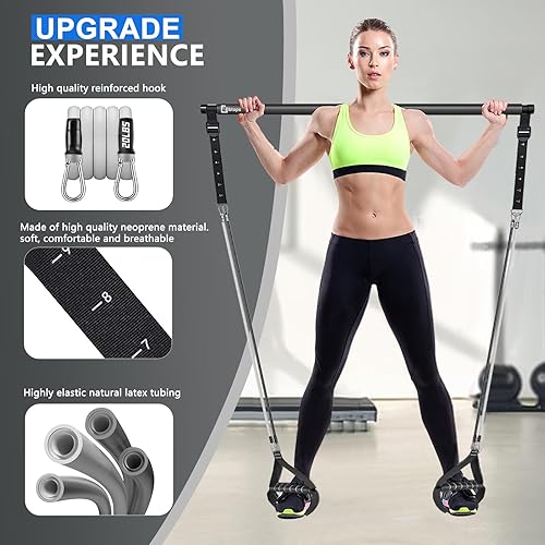 Miniatura 8 de Kit de barra de pilates Bbtops con bandas de resistencia, barra de pilates con bandas apilables, equipo de entrenamiento para piernas, cadera