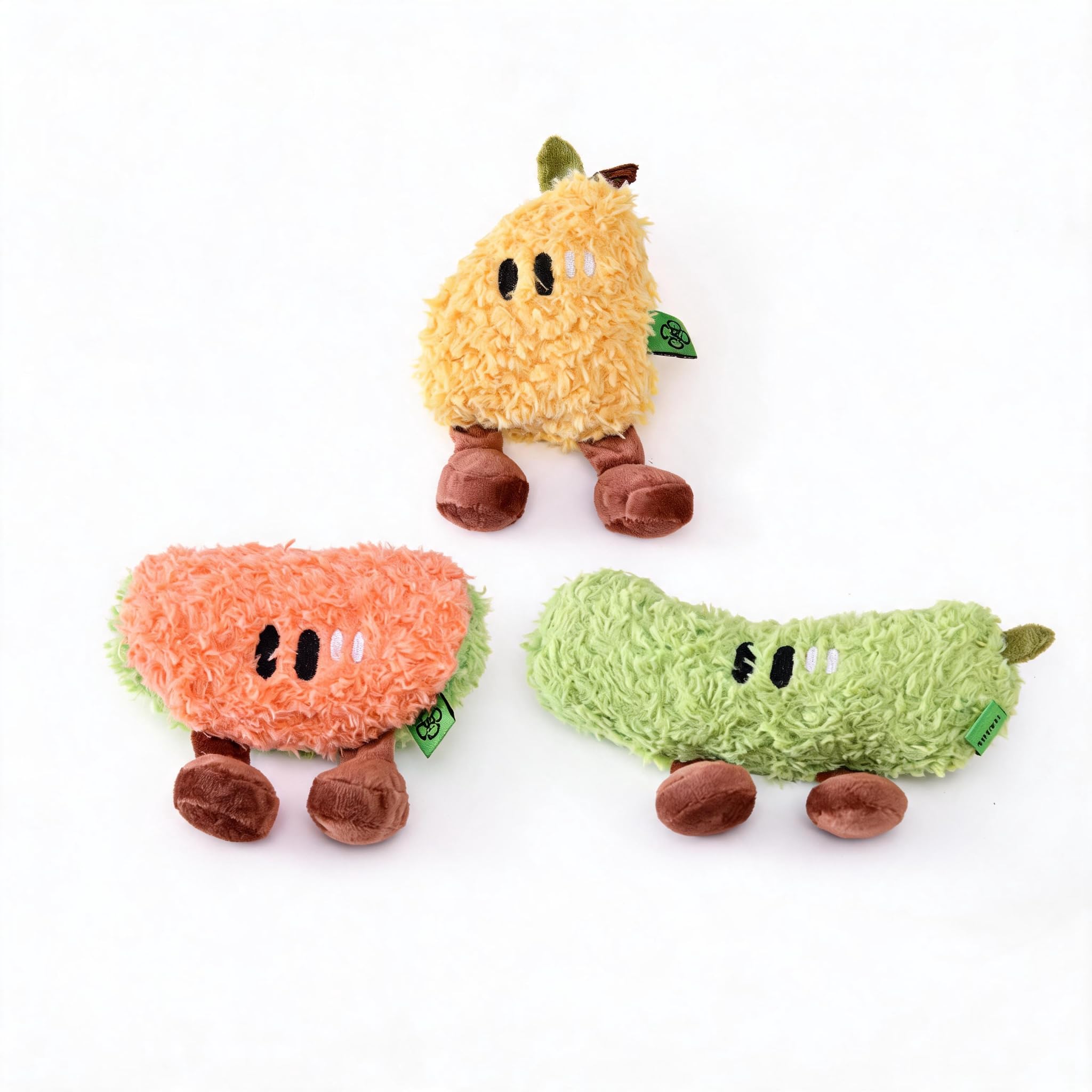 BowBabe 3-Pack Fruit Plush Squeaky Dog Toy Set, Catnip Infused & Crinkle Sound, for All Breeds