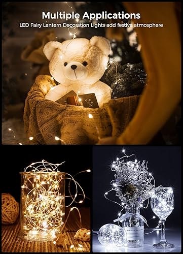 Miniatura 4 de Brightown Paquete de 24 luces de hadas que funcionan con pilas 7 pies 20 luces LED impermeables de Navidad alambre plateado luciérnaga estrellada