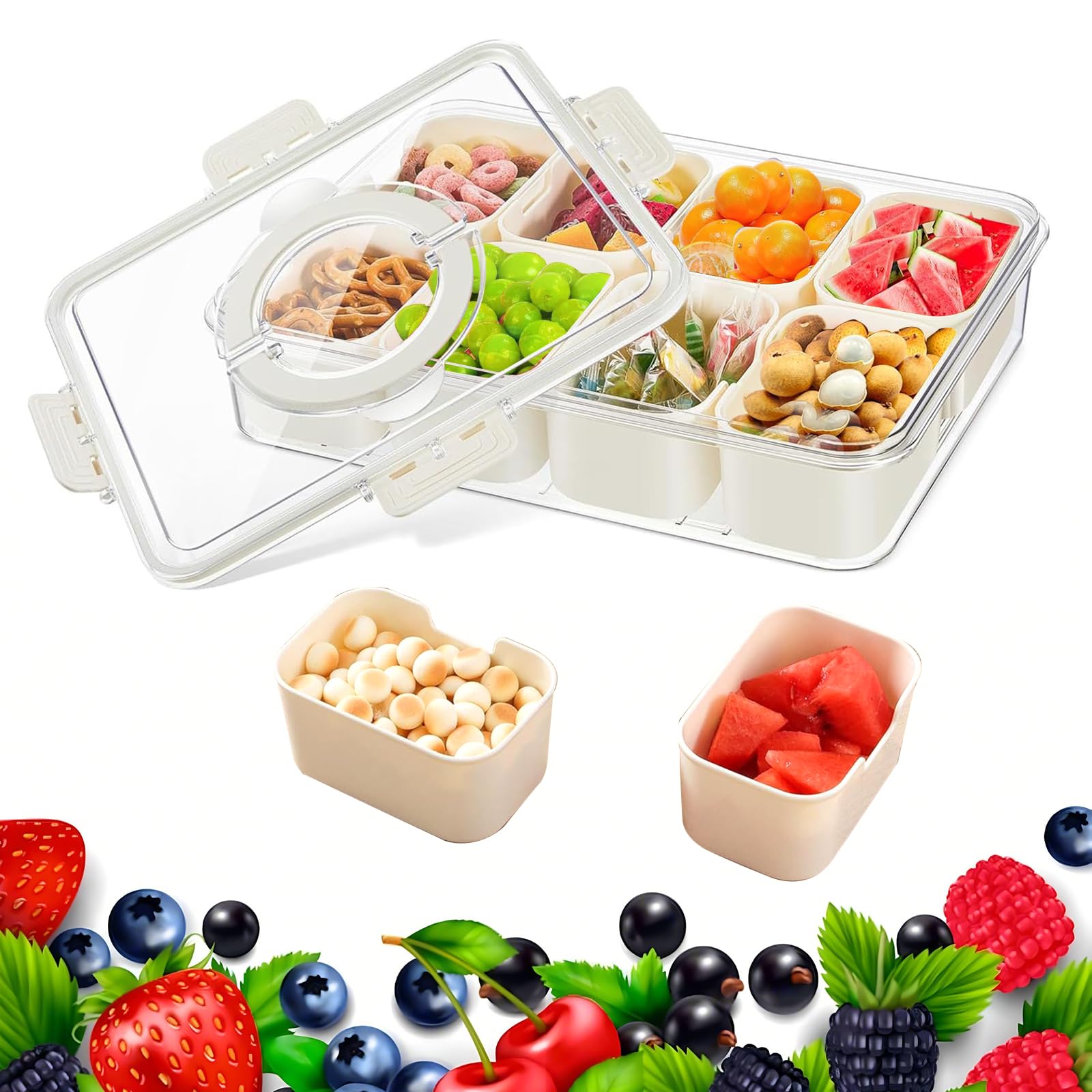 Scatola Porta Snack Con 8 Scomparti - Vassoio Diviso Portatile Con Coperchio E Manico - Foto 9