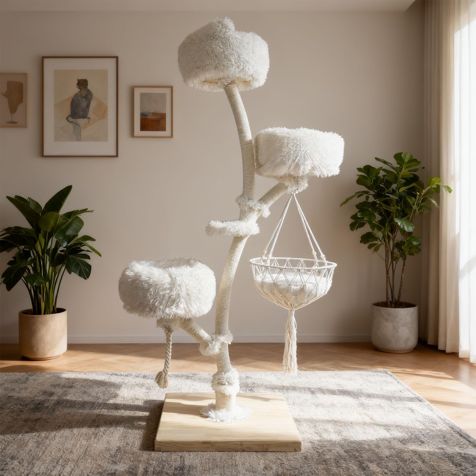 70" Modern Multi-Level Cat Tree Tower for Indoor Cats, Cat Trees with Sisal Scratching Post, Luxury Cats Tower Furniture for Multiple Cats with Swing Hammock, Condo for Multiple Cats