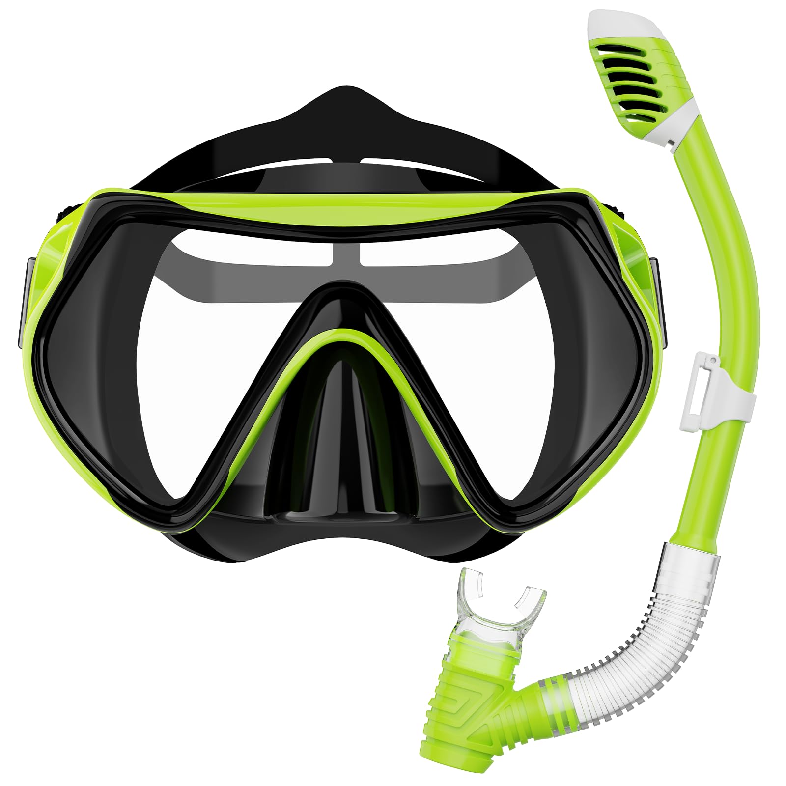 BuyCard Snorkel Mask,180 Degree Panoramic View Dry Top Snorkeling Gear，Safe Anti-Leak Anti-Fog Diving Mask, Snorkel Set and Swimming Goggles (Yellow, (Ages 6-14))
