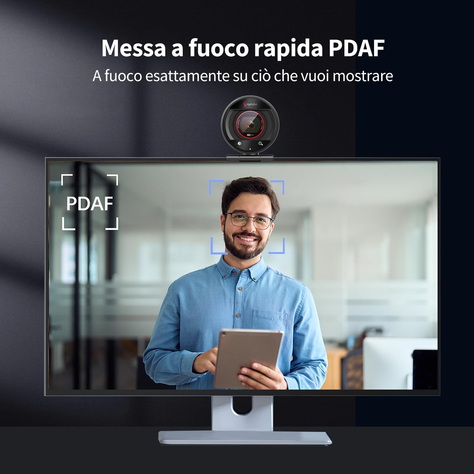 Angetube Webcam 4K per PC, Videocamera Streaming 1080P@60FPS con Autofocus PDAF, AI Noise Cancelling Mics, Zoom 8x, Webcam USB con Copertura Privacy per Laptop/Mac, Compatibile con Zoom, Teams, OBS
