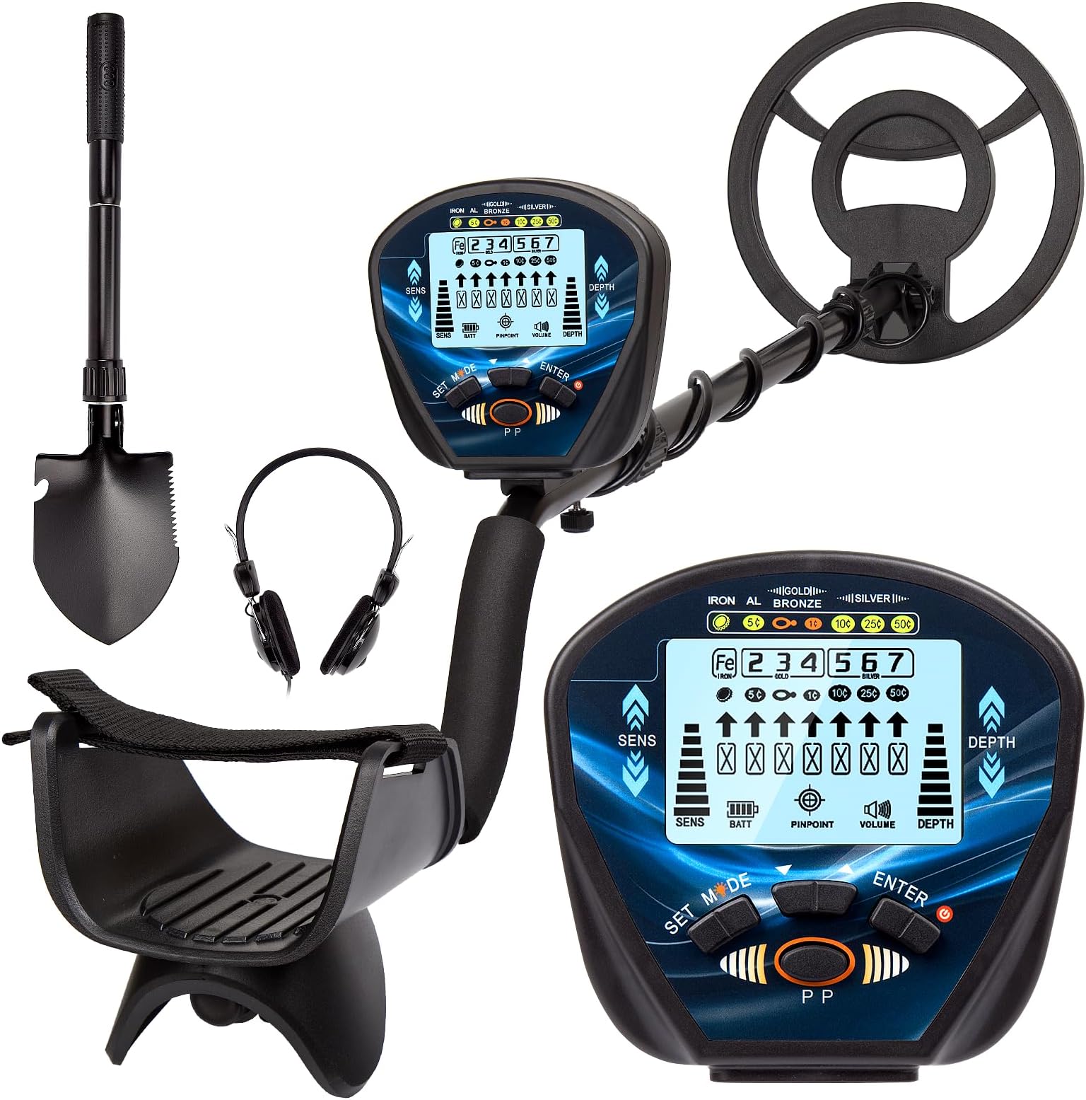 Professional Metal Detector for Adults, High Sensitivity Gold Detector with Waterproof Coil, Gold Finder with LCD Display, Pinpoint 5 Modes, Gifts for Men 10" Coil