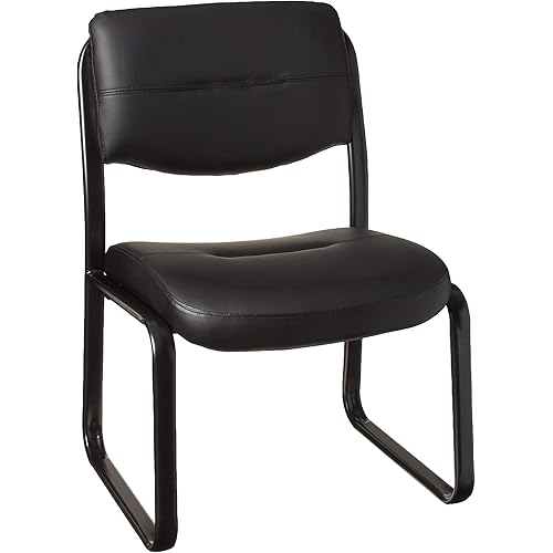 Boss Office Products Leather Sled Base Side Chair in Black