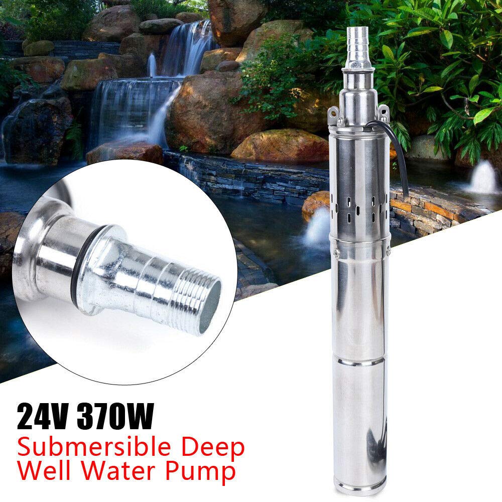 Bomba solar para pozos profundos, DC 24 V, bomba de agua, 370 W, acero inoxidable, sumergible hasta 65 m, 2 m³/h