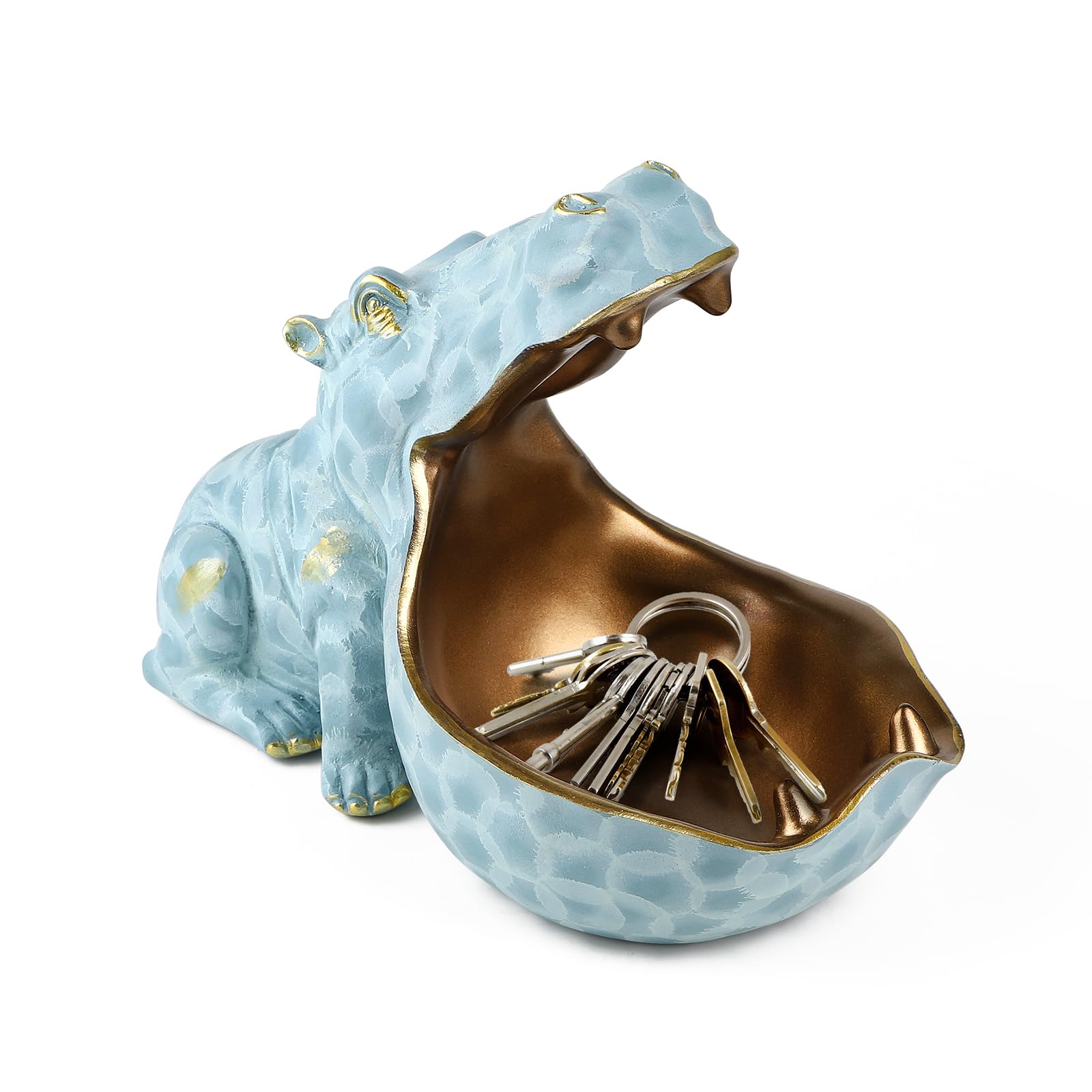 efuturetime Estatua de Hipopótamo de Resina, Figura de Resina para Bandeja de Llaves, Decoración Moderno, Escultura de Hipopótamo de Boca Grande para Pasillo, Salón, Oficina, Regalos, Verde-Pequeño