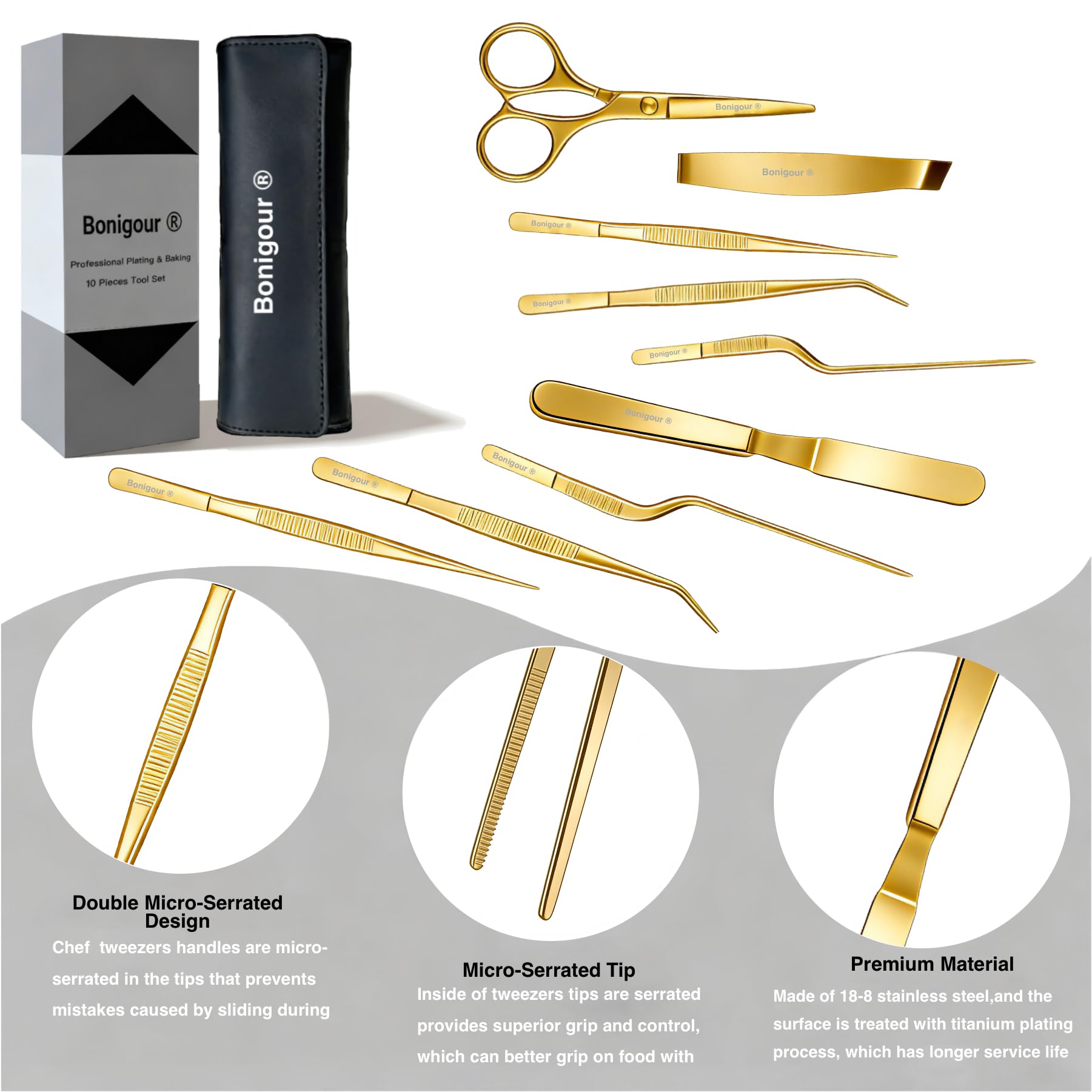 Pastry Chef's Plating Tools Culinary Set | 10 pezzi di utensili professionali per pastry chef plating | Spatula, Tweezers, Chef Scissors for Biscuit Decoration, Platig | Acciaio inox