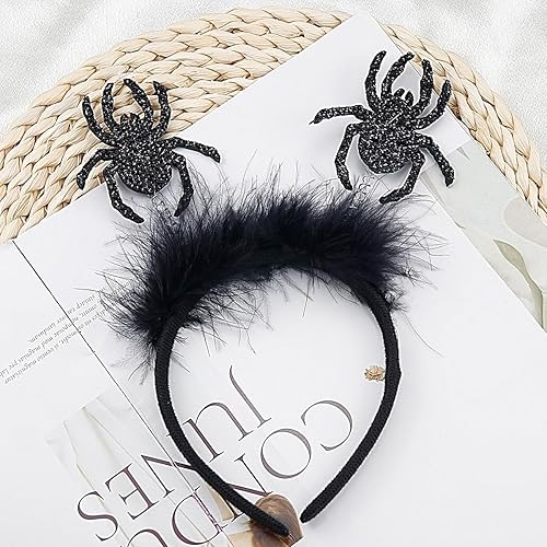 Miniatura 3 de Doneace Diadema de araña negra de Halloween, accesorio de disfraz de Halloween para mujer, diadema de plumas para fiesta de Halloween, accesorios de