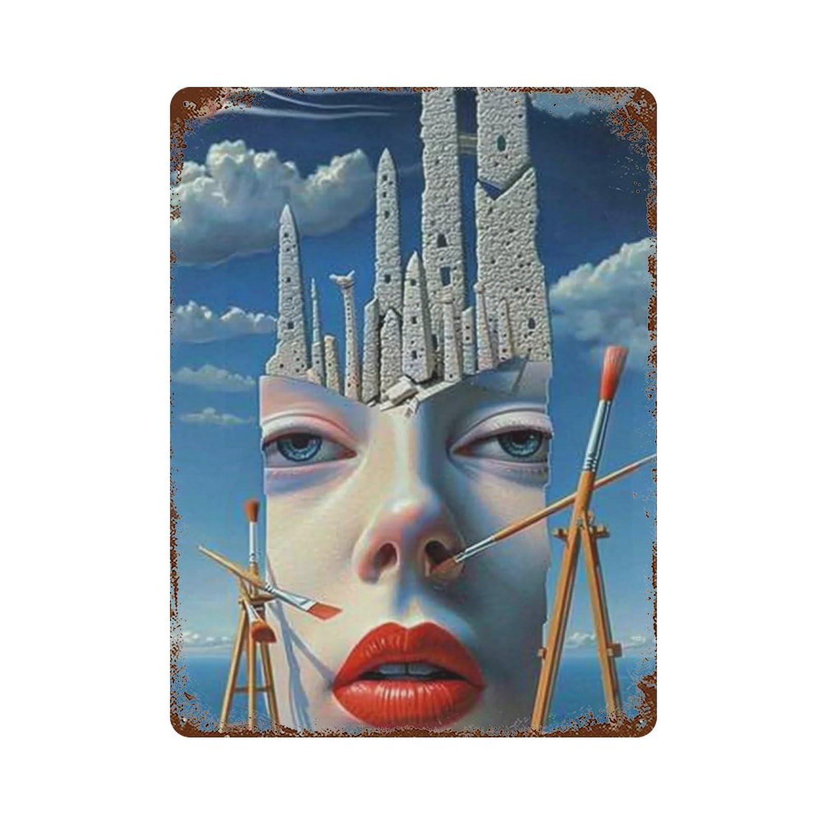 MGHTGRWE Dali Surreal Sliced Artist’s Visage 01 Poster Wall Art Iron Vintage Metal Tin Sign Modern Home Cofffee Club Art Bar Shop Decor 40x30cm