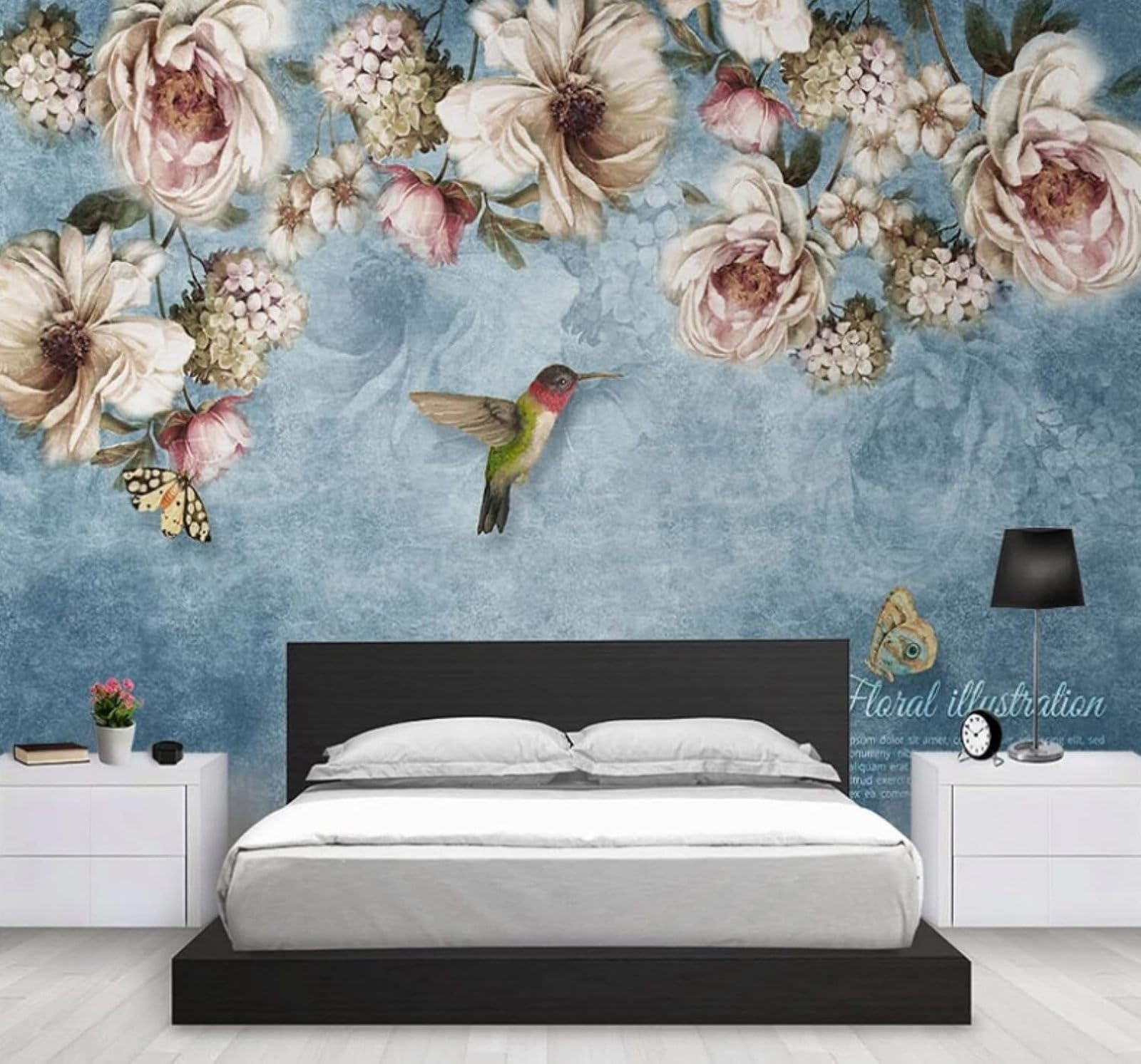 XLMING Vintage Hand Drawn Flowers Birds Butterflies 3D Wallpaper Luxury Home Dining Decor Paste Sofa Living Room The Wall for Bedroom Mural-250cm×170cm