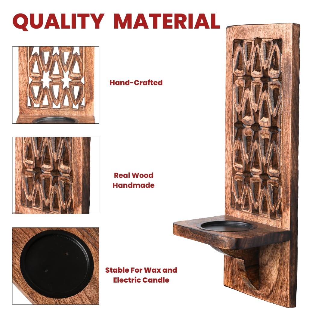 Candelabros de pared de madera hechos a mano, juego de 2, portavelas de 16 pulgadas, candelabros decorativos de madera para pared, candelabros de pared de madera rústica, perfectos para Navidad, Año