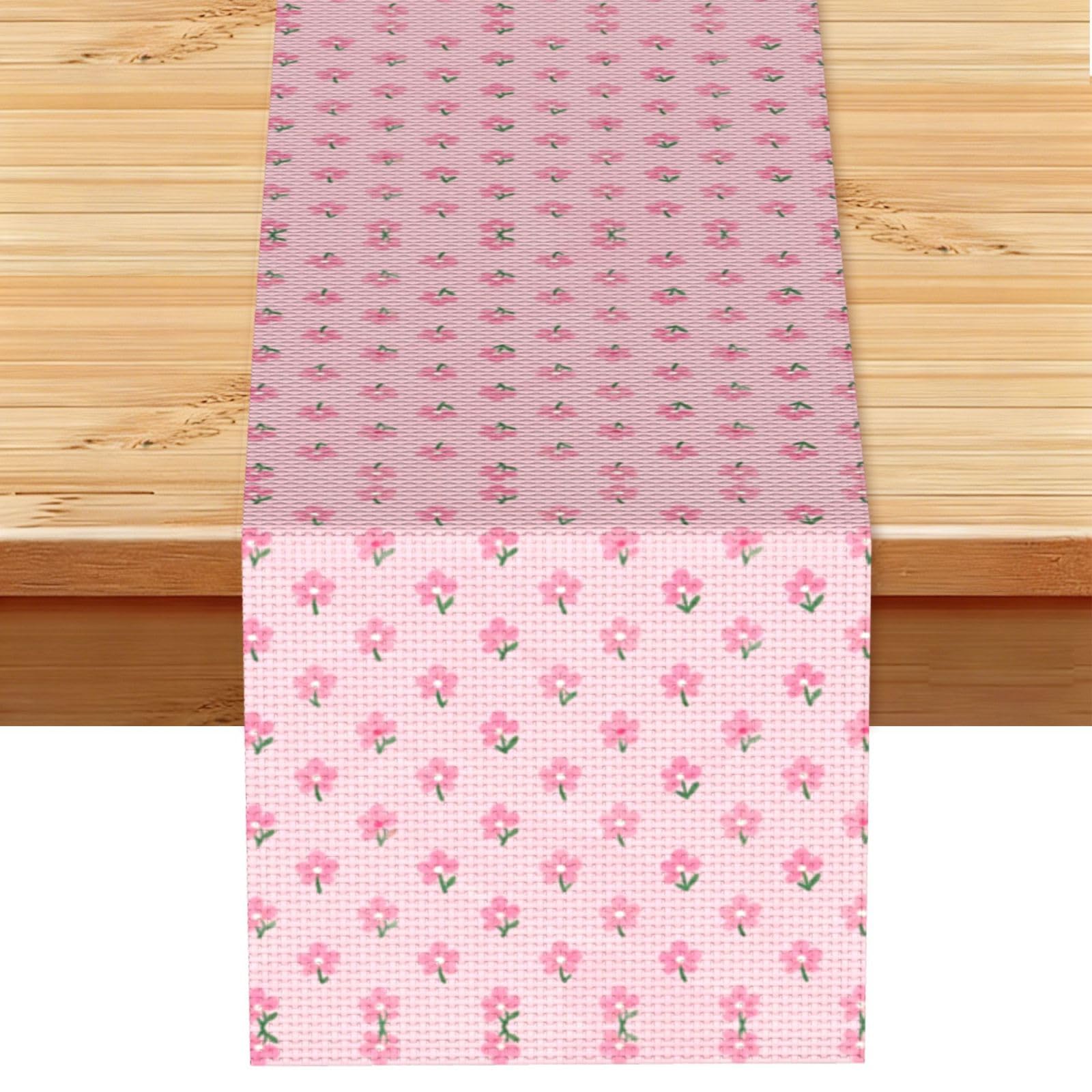 Floral Linen Look Table Runner 13x72-Wrinkle Resistant Farmhouse Style for Dining Table Decor