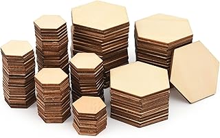 Hexagon Blank Unfinished Wood Slices, 100Pcs Wooden Pieces 25mm/1Inch and 50mm/2Inch Hexagon Wood Shape Blank DIY Natural Wooden for DIY Arts Craft Home Decoration Early Childhood Education