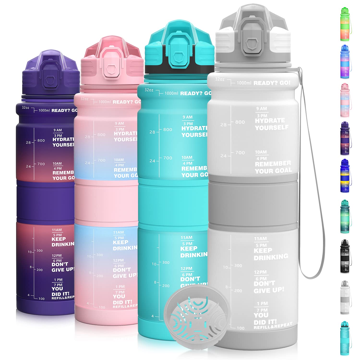 Coolfel 500ml/1l Water Bottles, Motivational Water Bottle with Time Markings, BPA Free Leakproof Sports Drinks Bottle Time Marked Daily for Gym Running Fitness — image 1