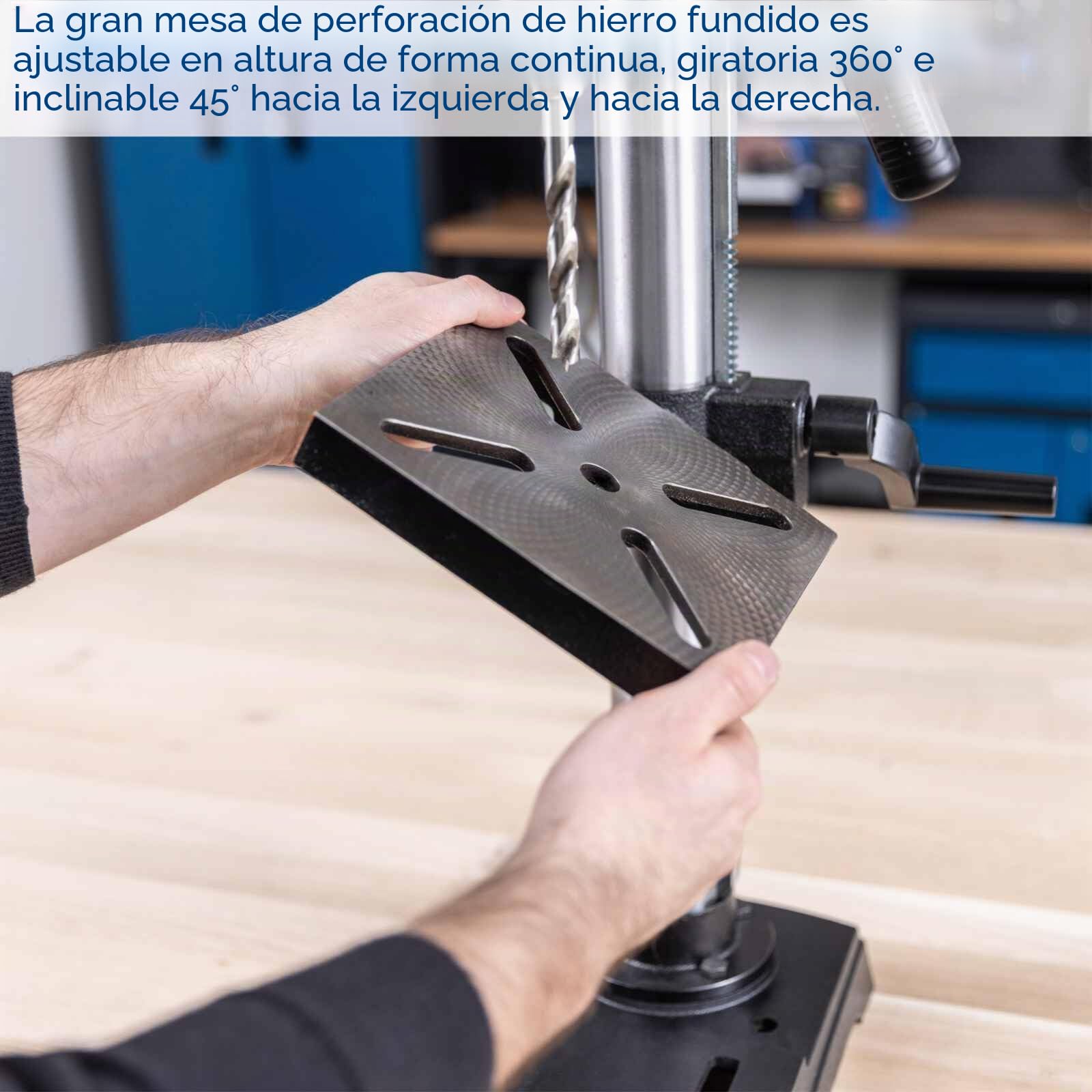 Scheppach - Taladro de columna TBM250Vario (600 W, mesa 198 x 194 mm, 450-2580 rpm, reclinable, mandril 1,5-13 mm, profundidad de perforación 60 mm)
