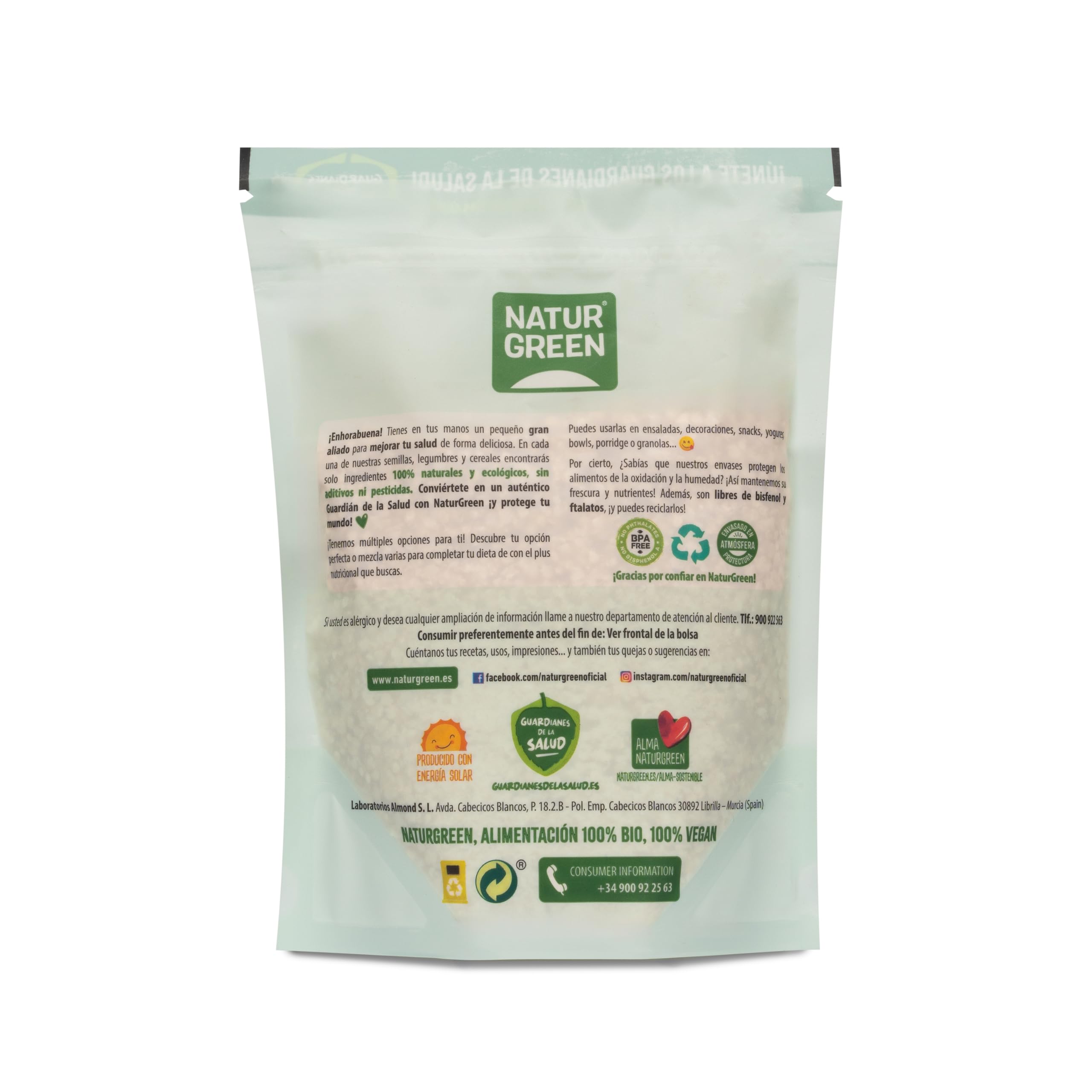 NaturGreen - Copos de Quinoa Real, Granos Quinoa Bio, Sin Gluten, Rica en Poteínas, Vitaminas B, C y E - 200 g