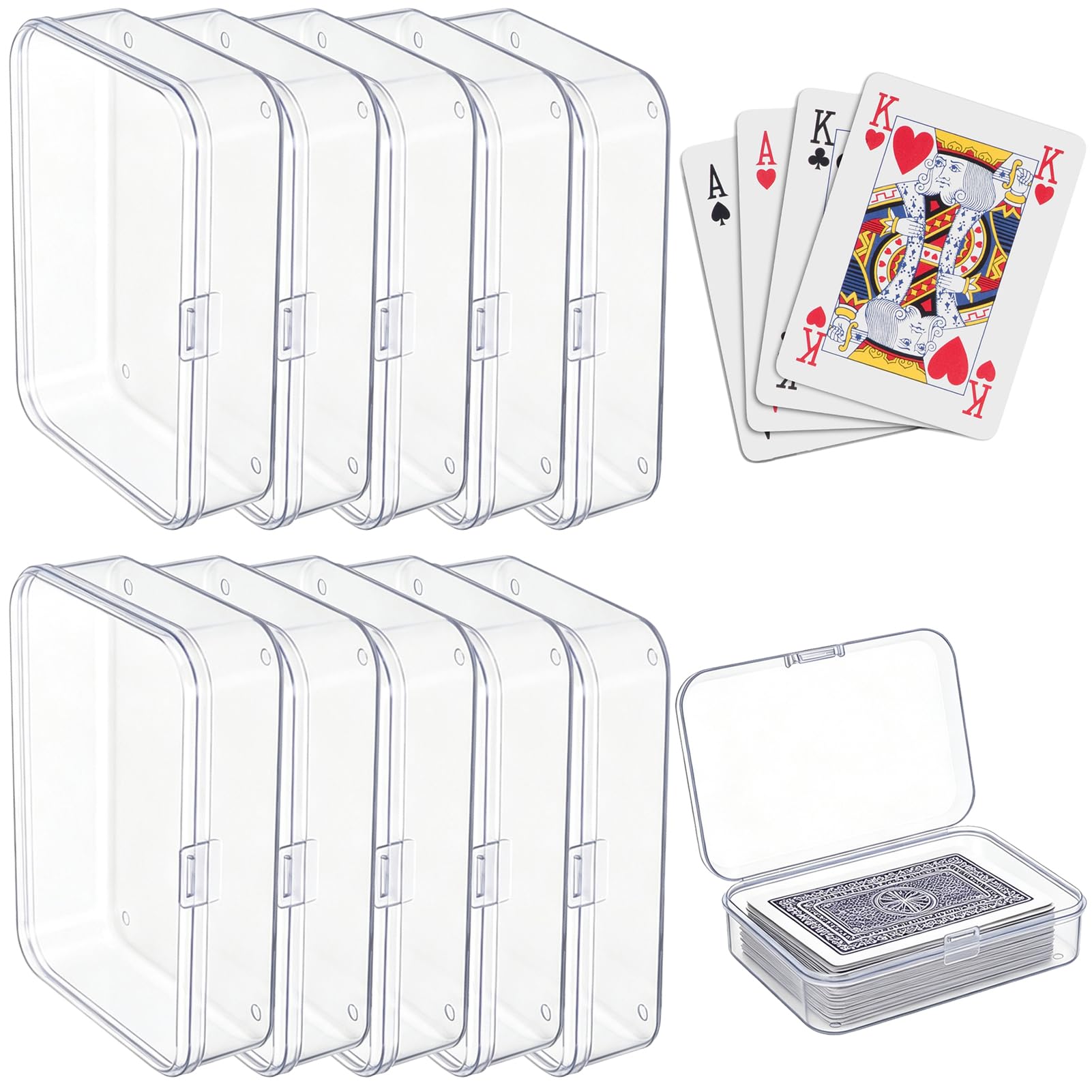 Blank Card Case 10 Pcs Clear Plastic Card Deck Box Playing Card Case Card Game Storage Playing Game Storage Box Holder, Snaps Closed Storage Box for Game Cards & More (10, 4.53*3.35*1.11inch)