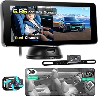 Baby Auto Kamera mit 6,9'' IPS-Bildschirm-Rear Facing Stabilität Rücksitzkamera+Kennzeichenhalter Cam mit für Autositz Reisen - Nachtsicht Weitwinkel DC 12V Auto Baby Rückbank Plug-and-Play