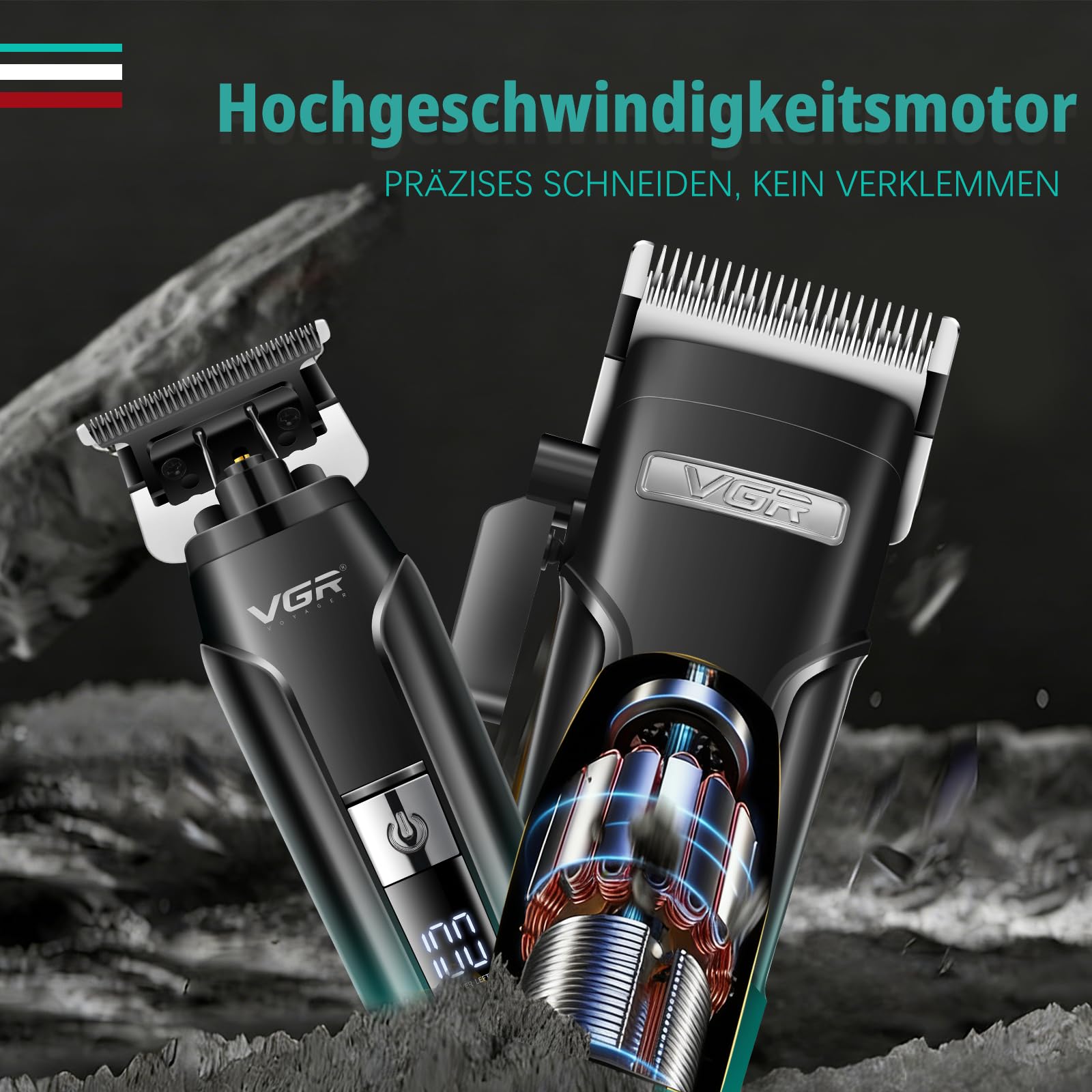 VGR 694 Haarschneidemaschine Profi Set Mit Magnetische Ladestation, Grün | Haarschneider Herren, Trimmer und Rasierer Set Mit LED Display, Barber Set mit Klinge Aus Keramik Kohlenstoffstahl