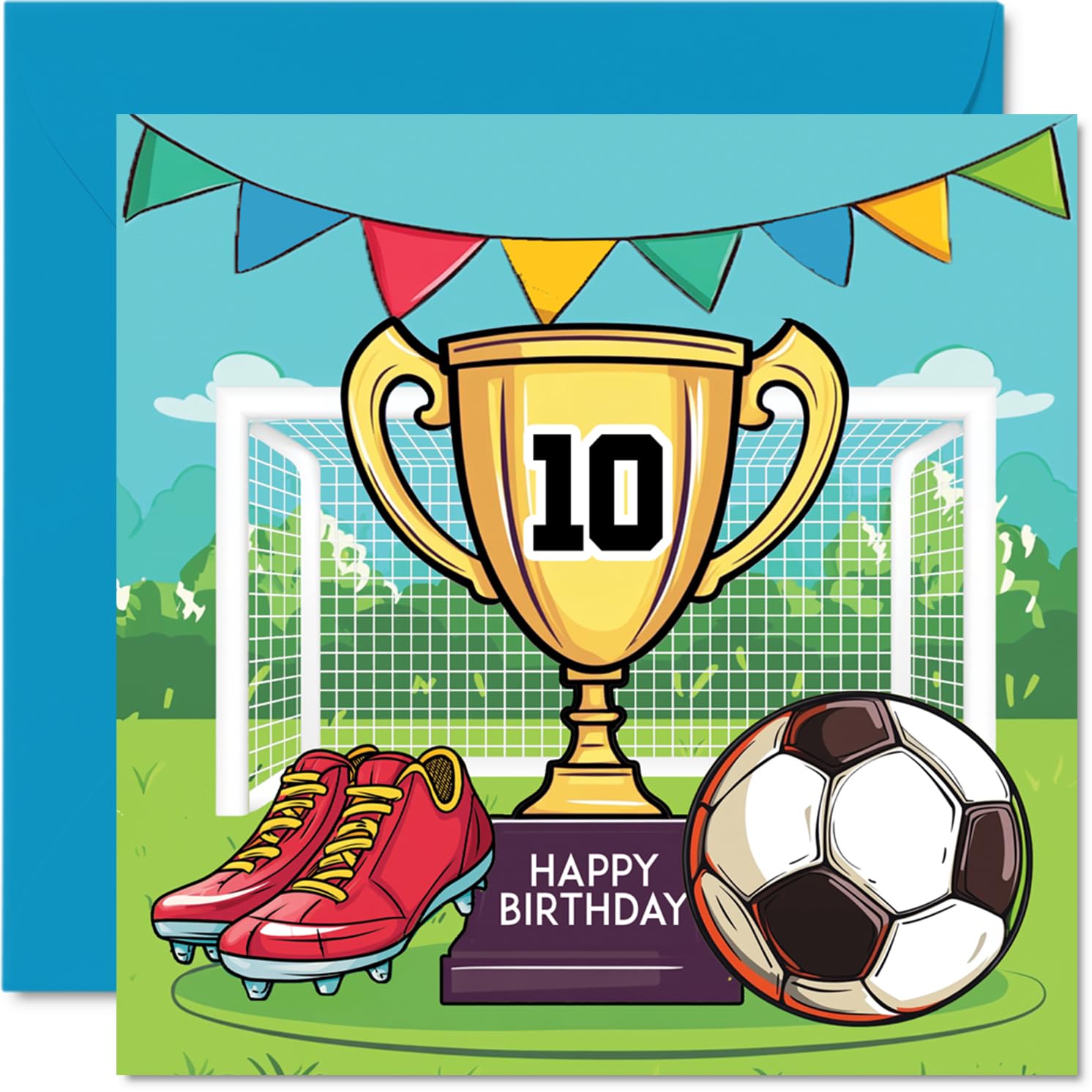 Compleanno 10 Anni Maschio Second Ave - Biglietto D'auguri Per 10°  Compleanno, Motivo: Pallone Da Calcio Coppia Squadre, image size:1492x1492