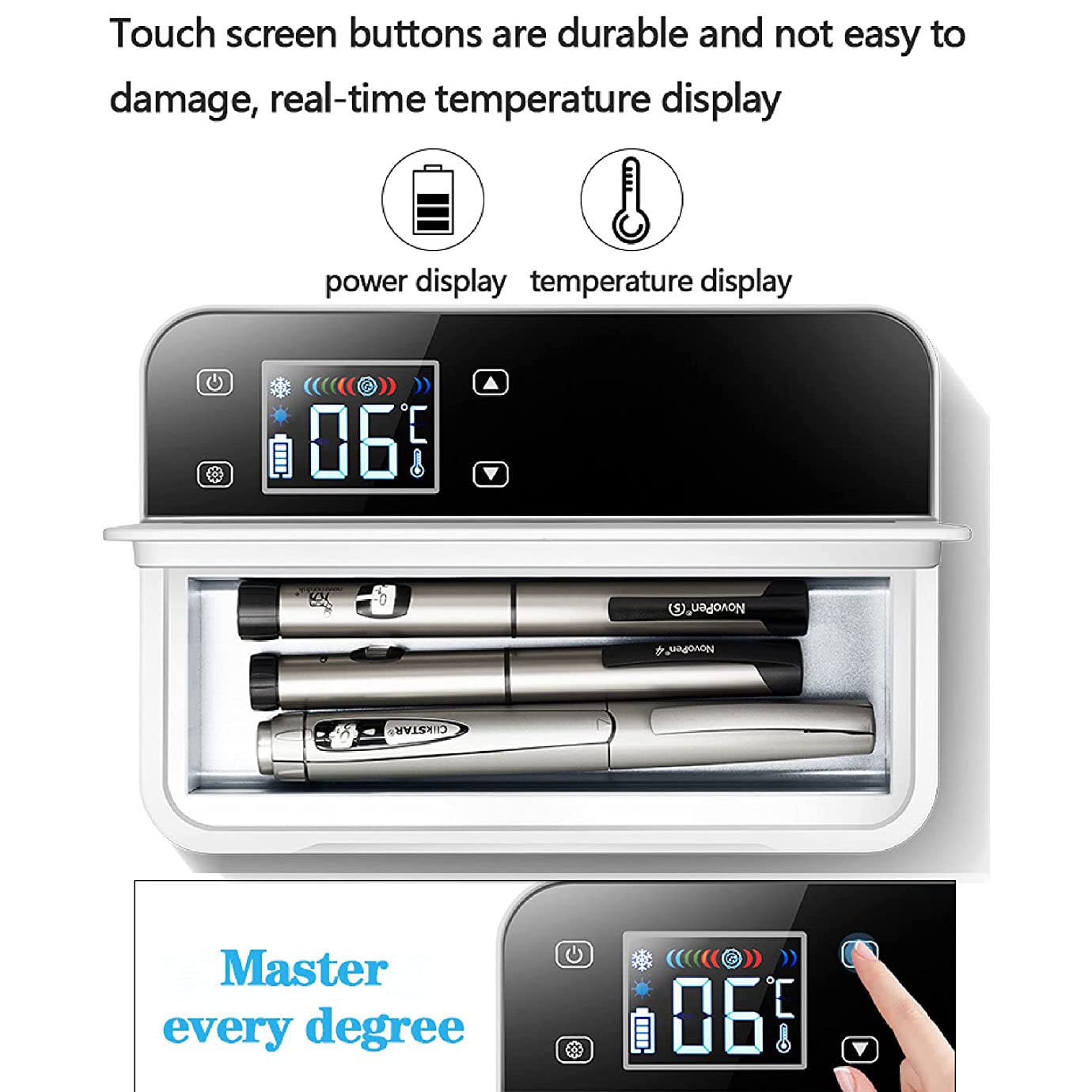 Nevera médica portátil, Gran Capacidad y Pantalla LCD Refrigerador pequeño para medicamentos, Estuche de Viaje con Enfriador de insulina, para insulina y Otros medicamentos,1xBattery