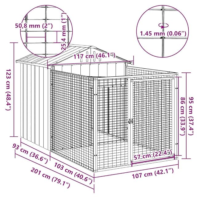 Foto 3 de 5 de vidaXL Caseta Perros con Corral Acero galvanizado Gris 117x201x123 cm