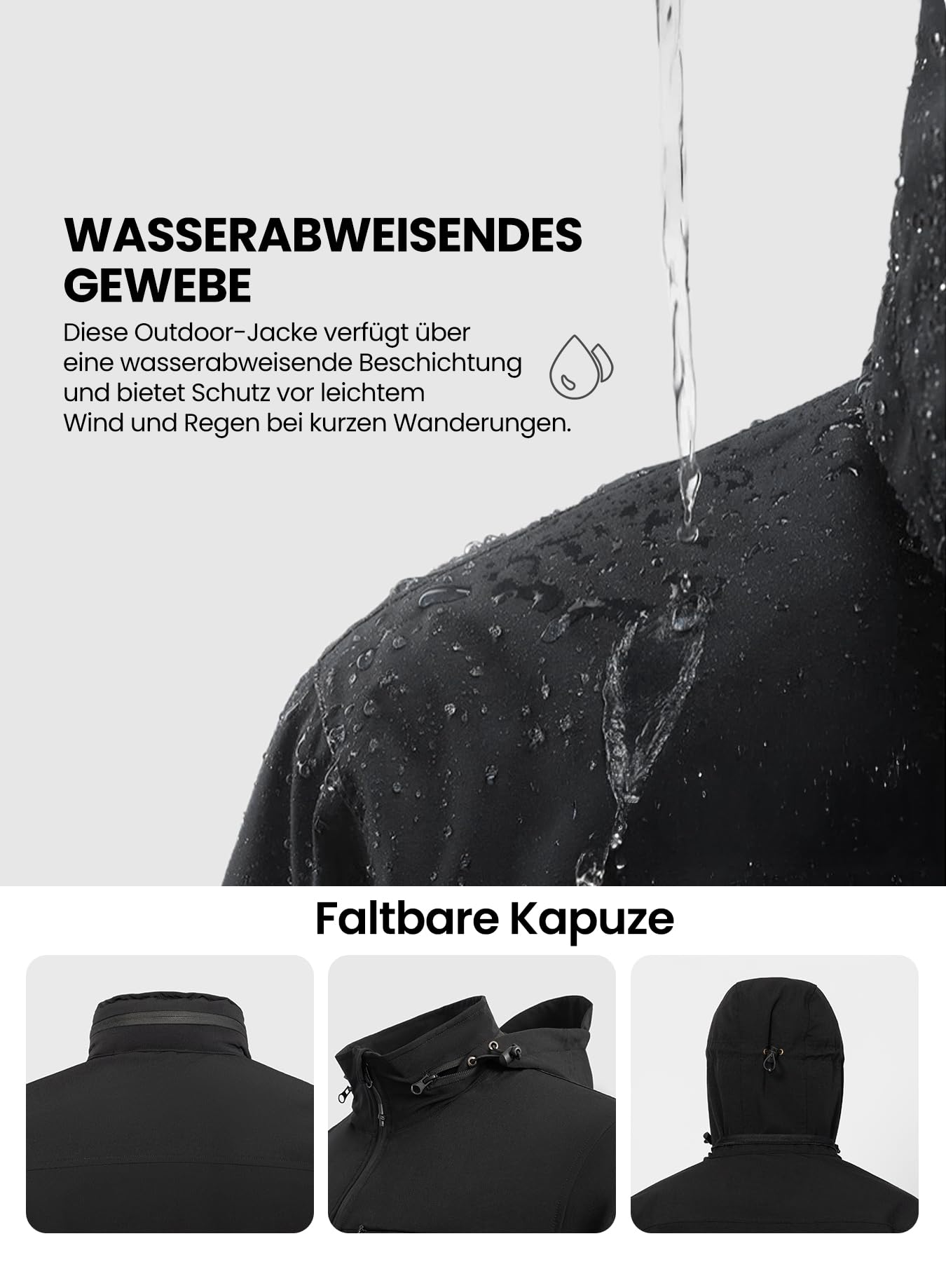 Jacke Herren Leichte Taktikjacke mit Kapuze Softshelljacke 9 Taschen Wasserabweisend Atmungsaktiv Winddichte Wandern Camping Laufen