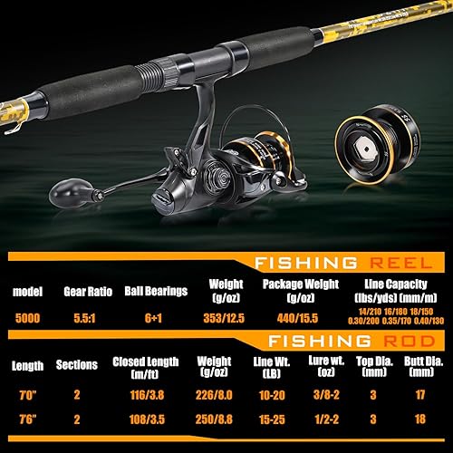 Miniatura 4 de Sougayilang Spinning Rod Combo - MH Action Fishing Pole with Bait Feeder Reel for Catfish, Salmon, Steelhead Freshwater Saltwater Fishing- 7'0"/7'6"