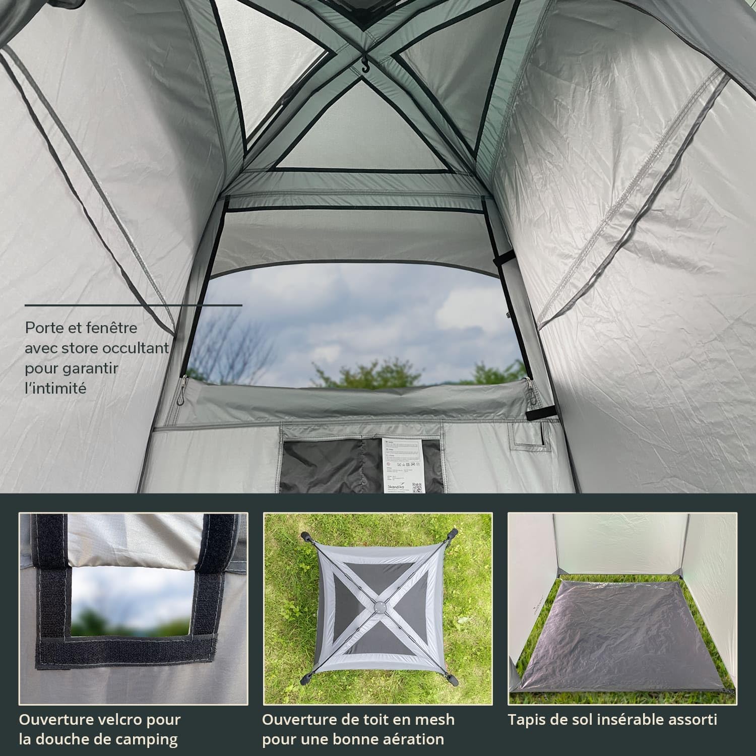 Skandika Tente de Douche Quick Start | Vestiaire Pop-up Avec Hauteur de 210 cm, Opaque, Sol Séparé, Fenêtre Occultable Avec Moustiquaire, Fixation pour la Douche | Toilette de Camping