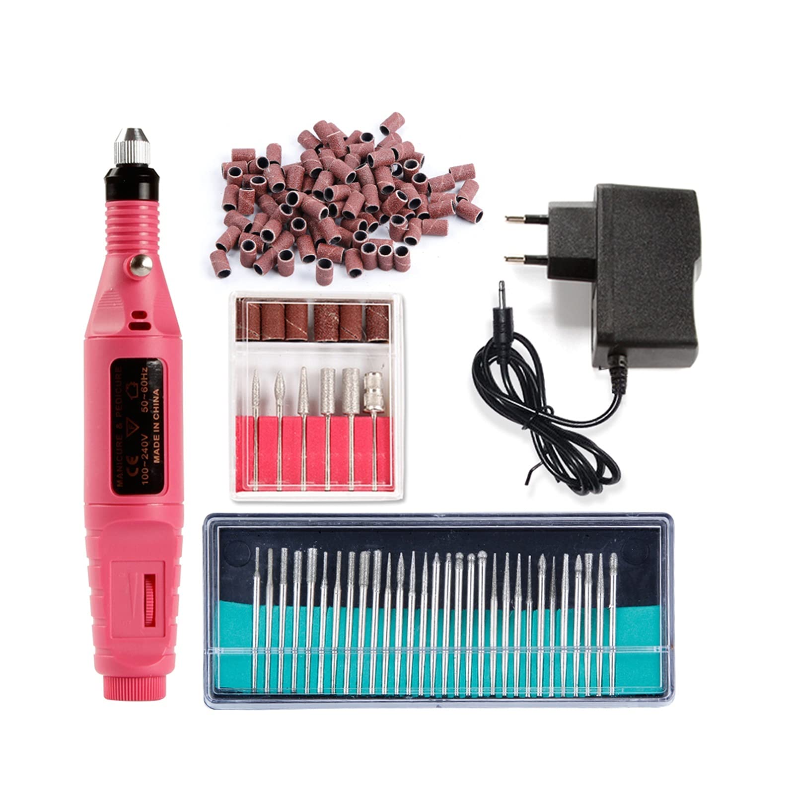 Máquina Perforadora de uñas Aparatos eléctricos para la manicura Nail Fresing bits de Brocas Set molienda Bandas Lijado Pedicure Polidura Máquina Pulido Kit(Pink 180)