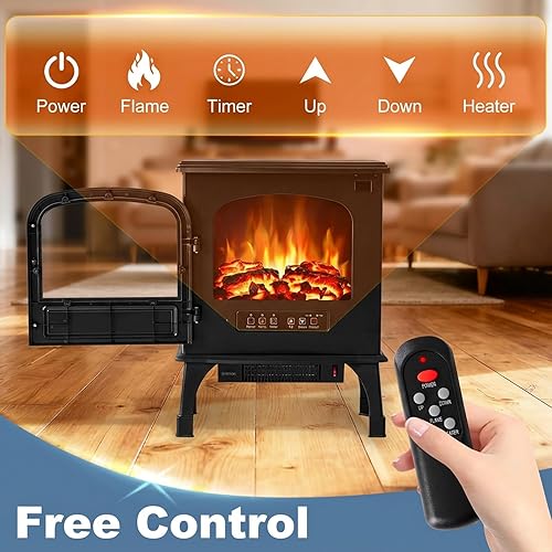 Miniatura 2 de DUMOS Calentador eléctrico de chimenea, estufa eléctrica independiente de 26 pulgadas con efecto de llama 3D y control remoto, elegante estufa