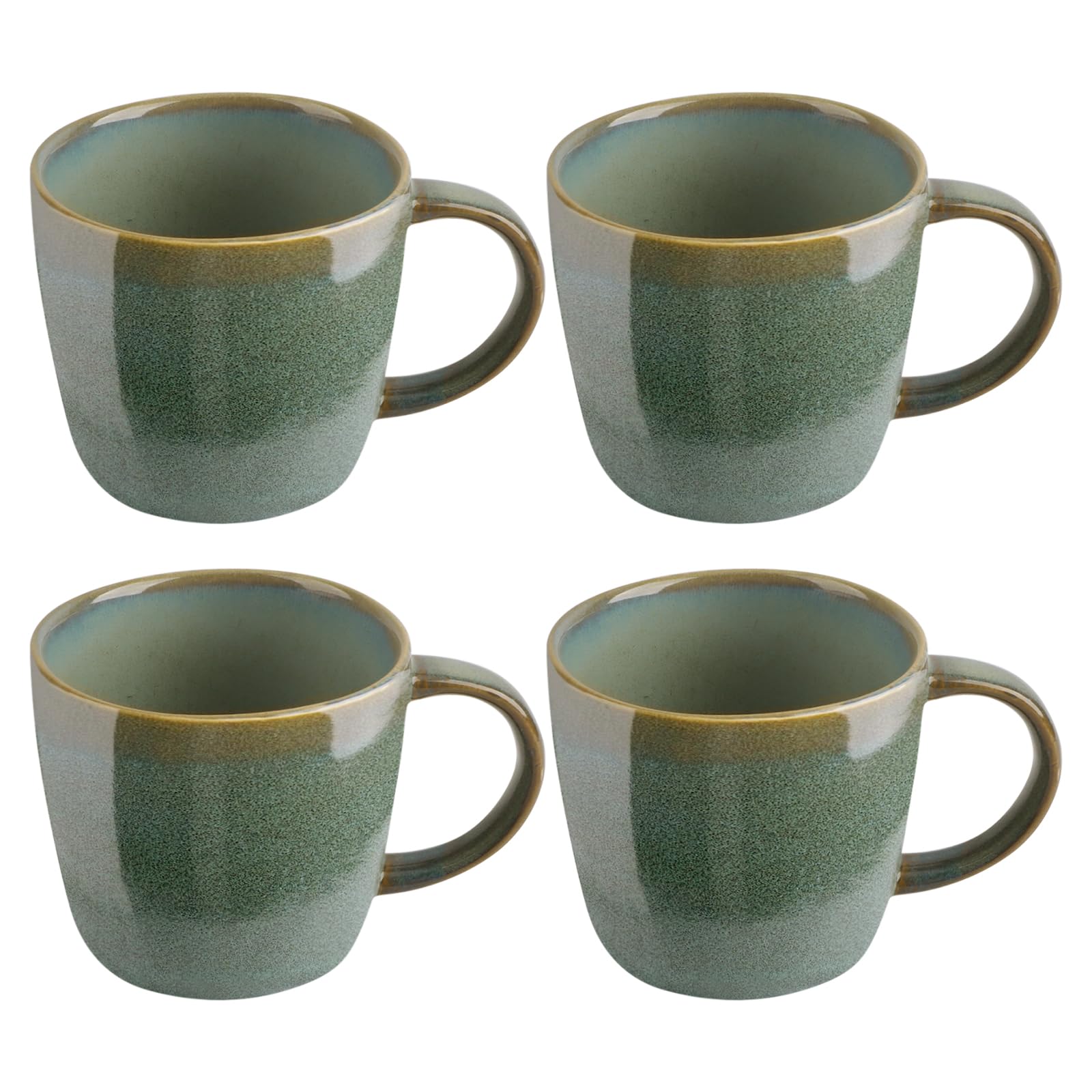 Set di 4 tazze da caffè in ceramica, 330 ml, adatte al microonde e alla lavastoviglie, con manico, per tè, latte, cappuccino, cioccolata calda, verde