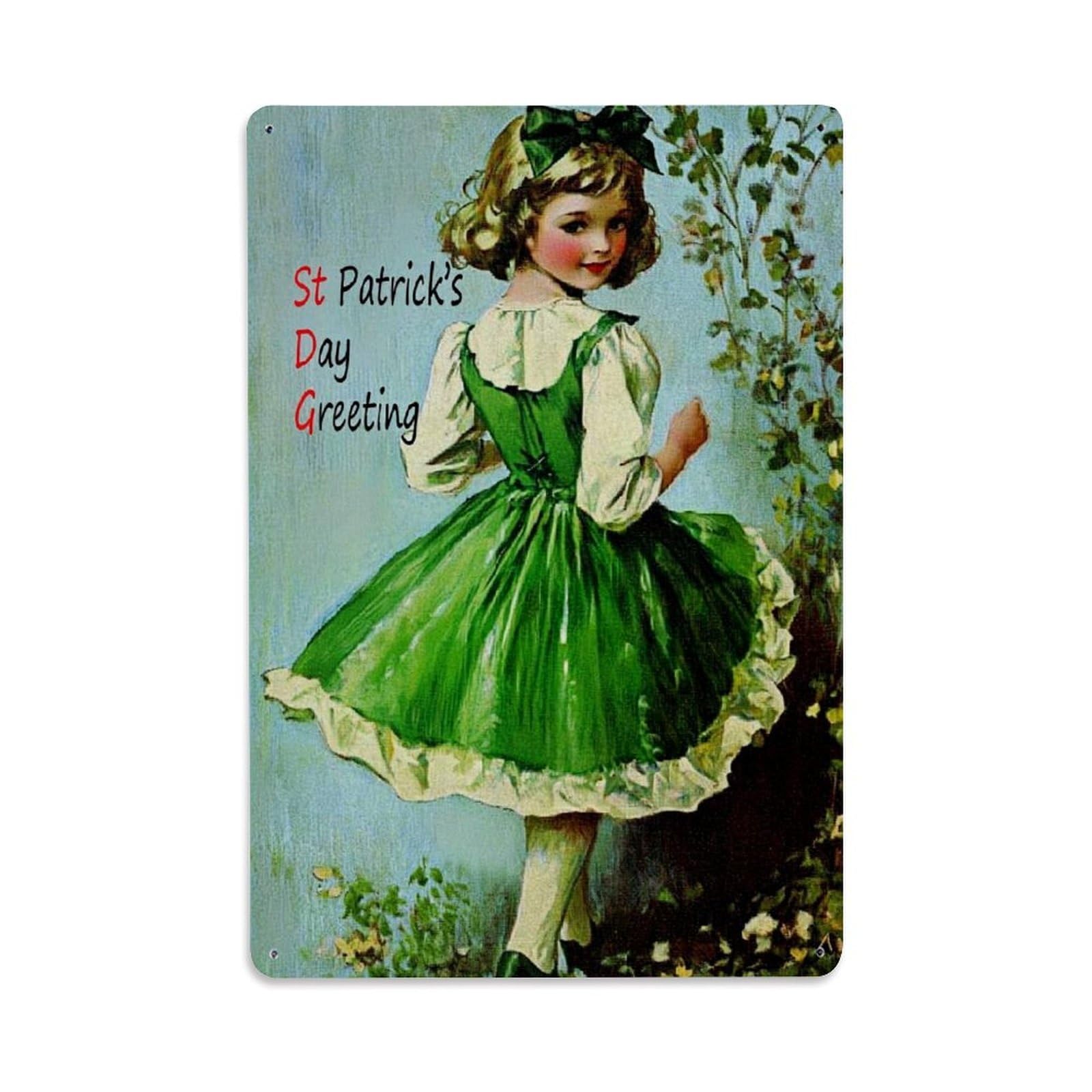 Jdfenggu Vintage St Patricks Day Greeting Text Retro Metal Tin Sign, Metal Poster For Bar, Home, Man Cave, Kitchen, Laundry Room Art Decor 8X12 Inch