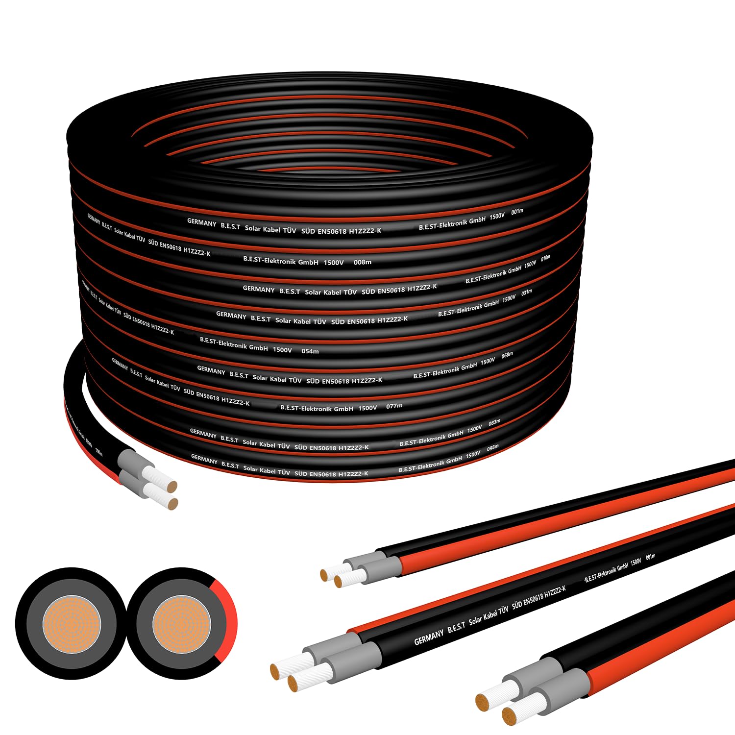 Germany B.e.s.t Solarkabel Duplex 4mm2 PV TÜV Zertifiziertes Kabel Aus Kupfer, Photovoltaik 50m Schwarz Und Rot