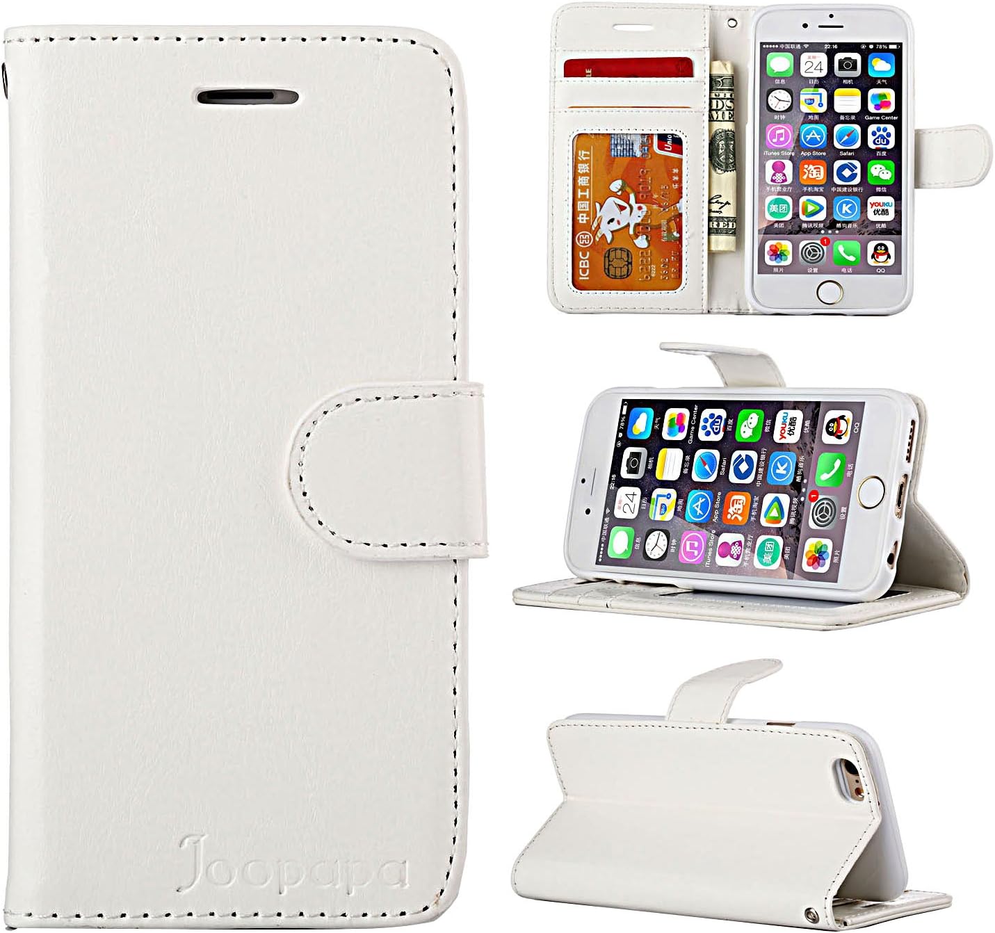 iPhone 5s Case, iPhone 5 Case,Joopapa iPhone 5s/5 Wallet Case, Luxury Fashion Pu Leather Magnet Wallet Flip Case Cover with Built-in Credit Card/ID Card Slots for 5s 5G 5 (White)