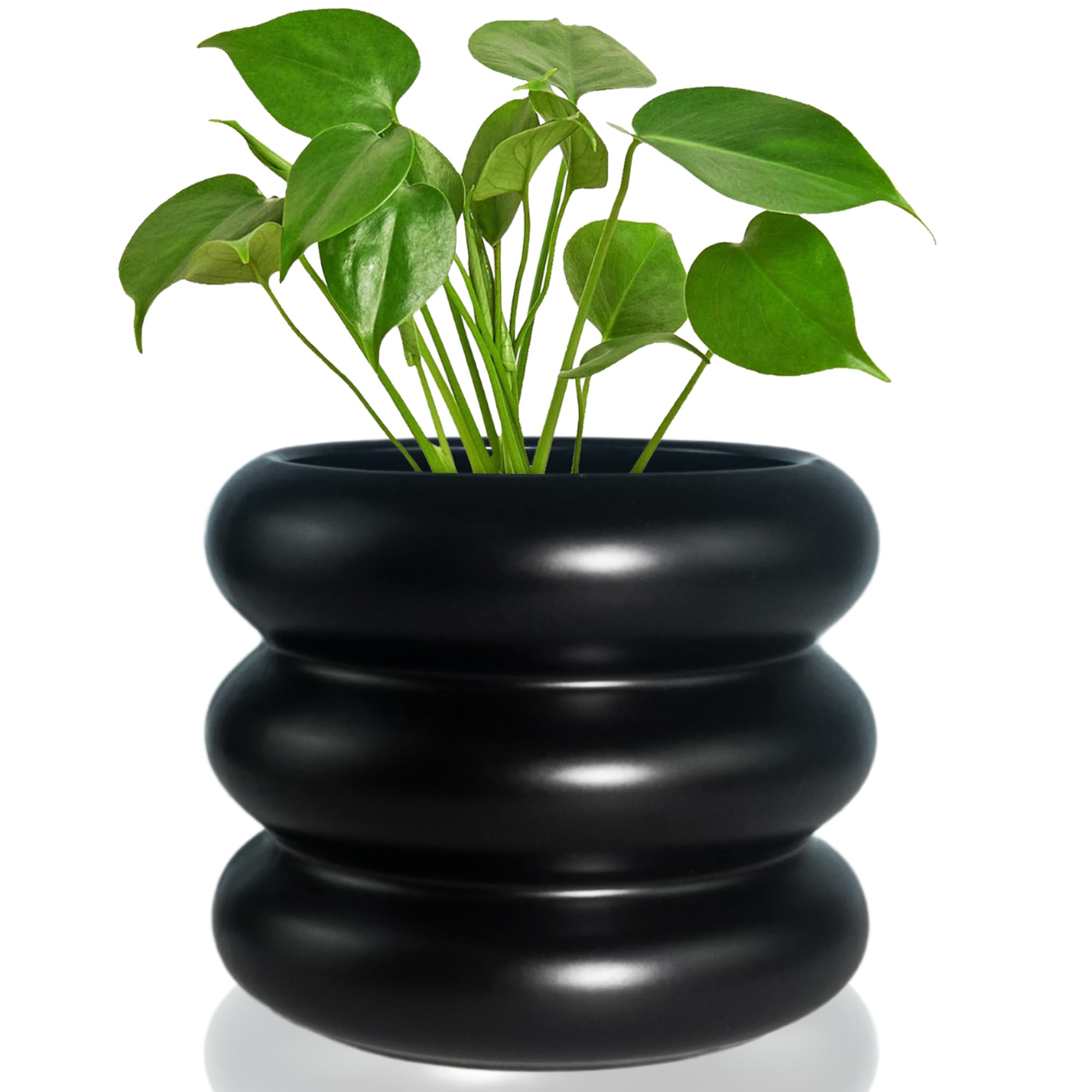 Cusmation 6.5Inch Modern Plant Pot Black Ceramic Glaze Succulent Planters for Indoor Unique Pots, Planter with Drainage Holes Small Cute Bubble Porcelain for Herb Snake Plants — image 1