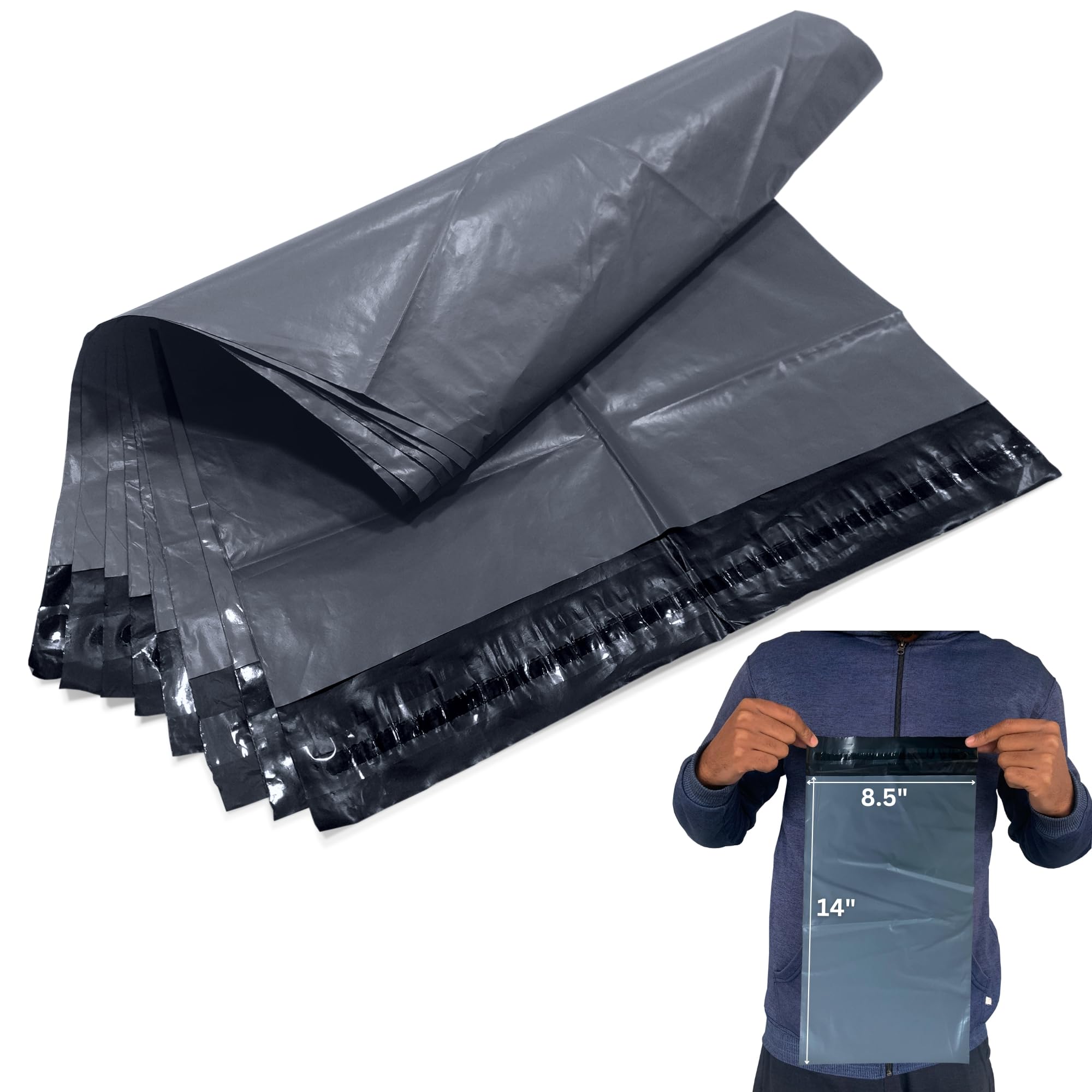 JeeJaan® 100 Grey Parcel Bags 8.5" x 14" (215 x 354mm) Strong Self Adhesive Mailing Bags Waterproof and Tear-Proof Postal Bags for Small Courier Shipping — image 1