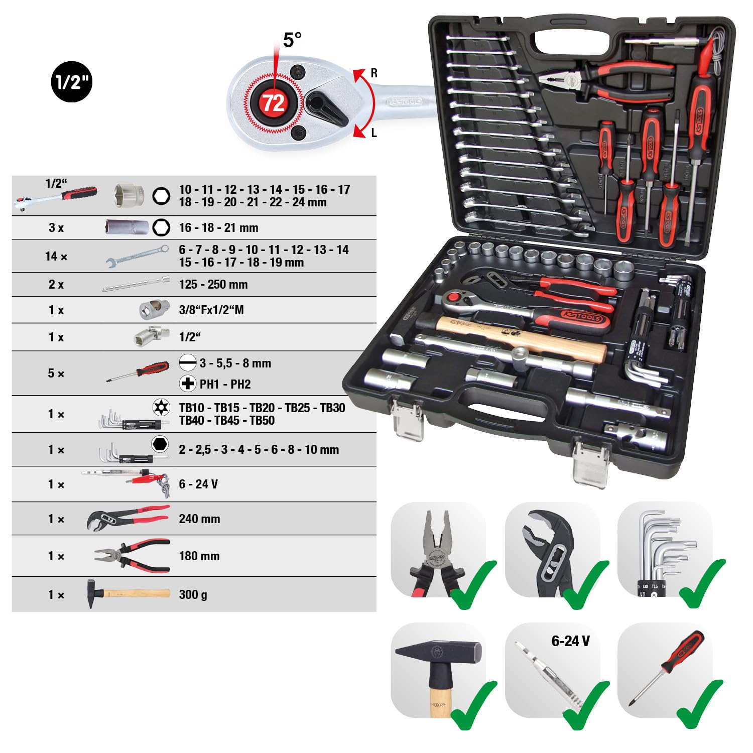 KS Tools 917.0047 1/2" Universal-Werkzeug-Satz, 47-tlg