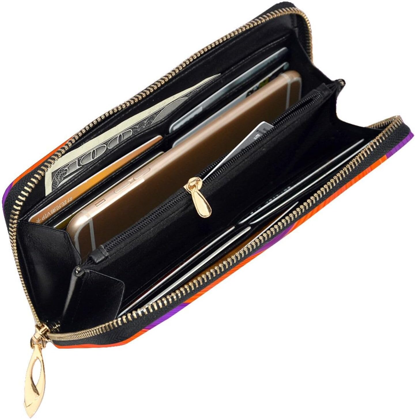 Orange circle centre Women's wallet, clutch wallet, with zipper, large capacity.